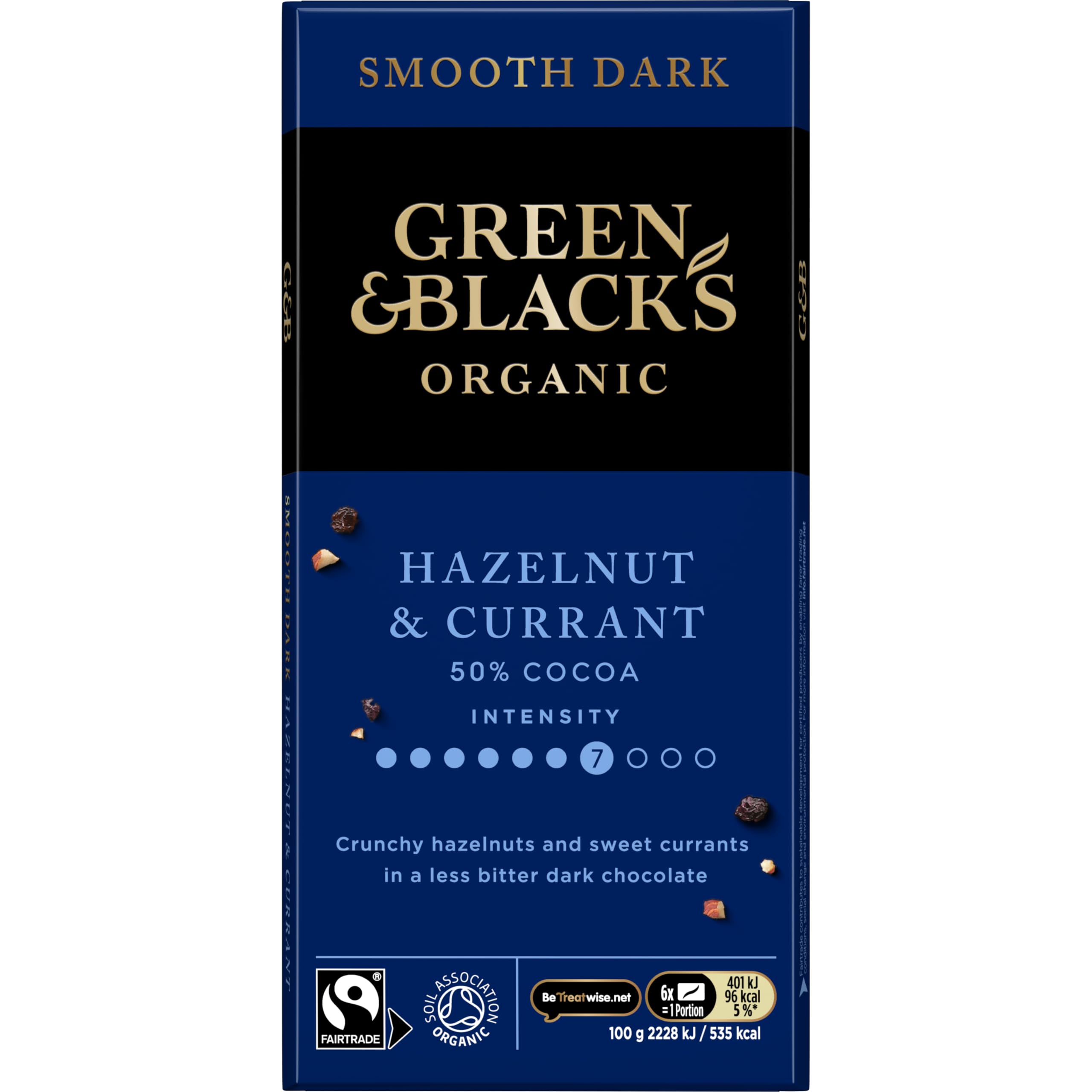 Green & Black's Organic Hazelnut & Currant Dark Chocolate Bar, 50% Cocoa, 90g