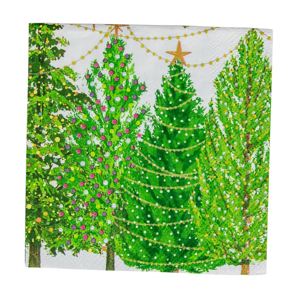 Caspari Christmas Trees with Lights Printed Cocktail Napkins - 20 Pack 11