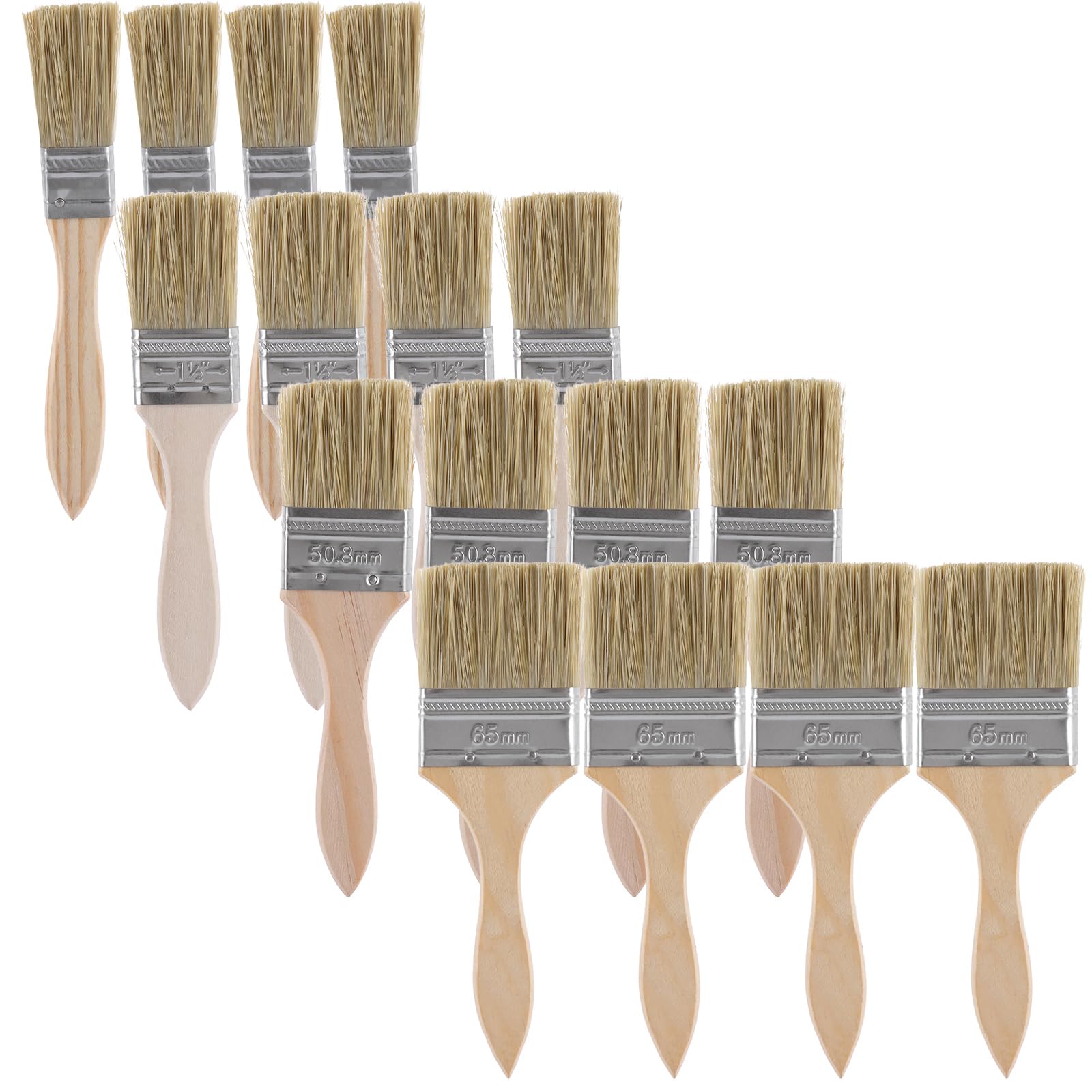 ASelected 20 Pcs Wooden Chip Paint Brushes - 4 Assorted Sizes (1" to 2.5") | Smooth Handles | Durable Bristles