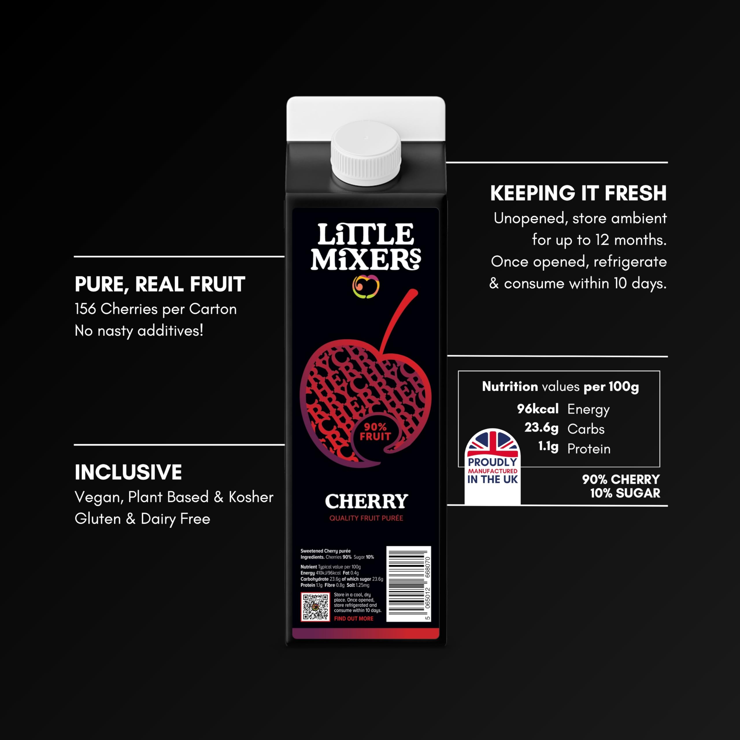 LITTLE MIXERS Cherry Purée - Real Fruit Cocktail Mixer | 1kg Carton | 90% Cherry