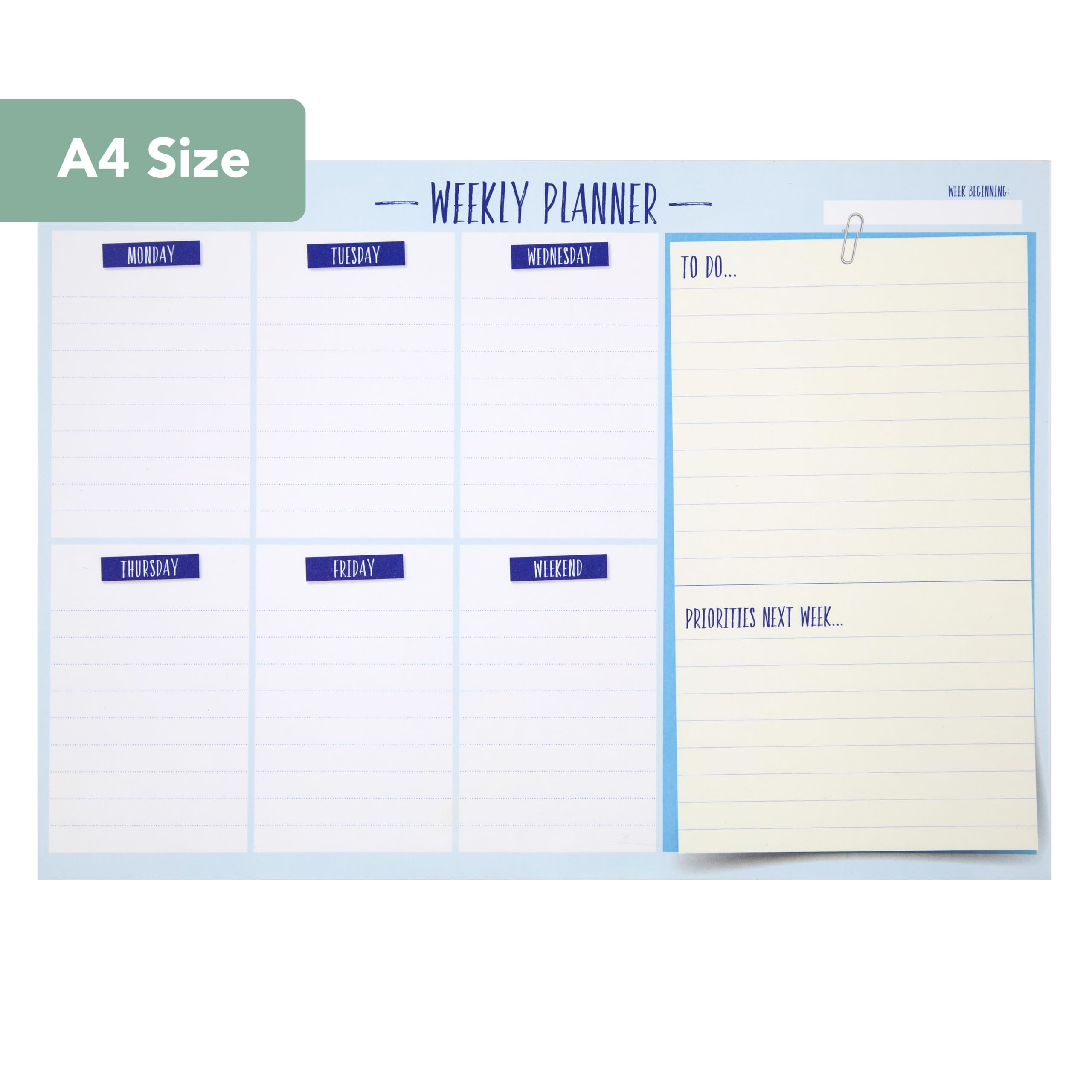 SUMMIT A4 Undated Weekly Desk Planner Pad - 52 Tear Off Pages | Organization Tool
