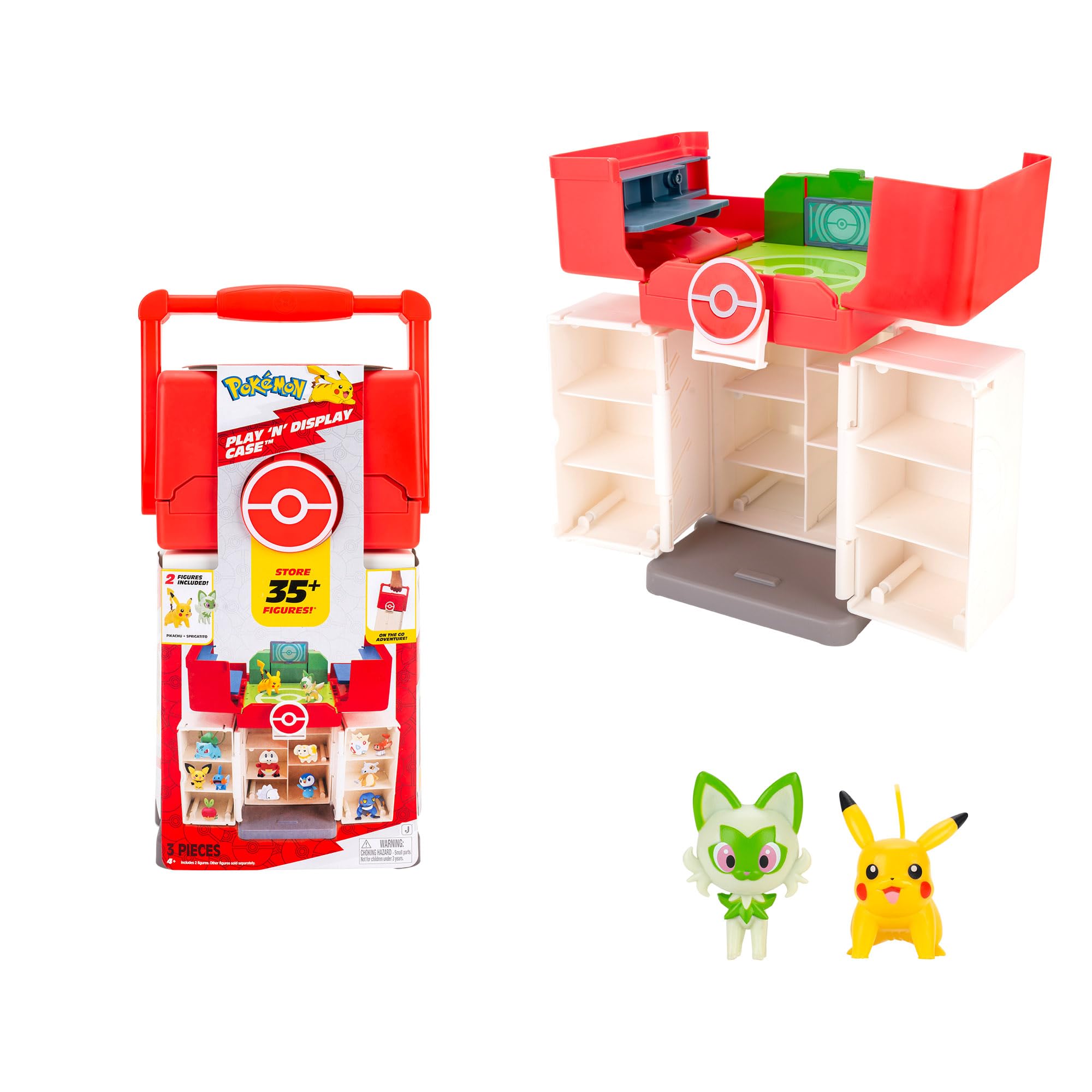 Pokémon Play ‘N’ Display Case - Multi-Level Storage with Rooftop Arena & 2 Battle Figures
