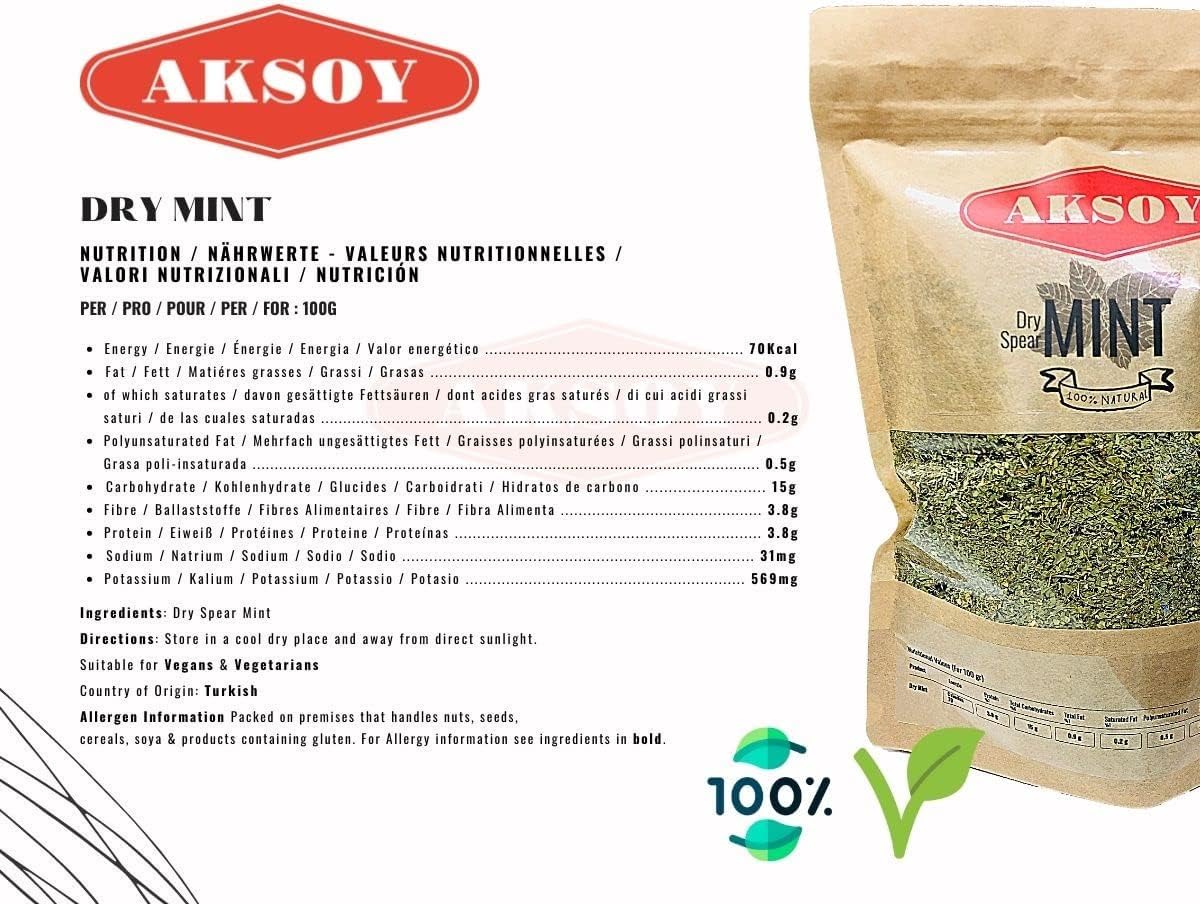 AKSOY Dried Peppermint Leaf - All-Natural Whole Spice for Tea & Cooking | 500g 2