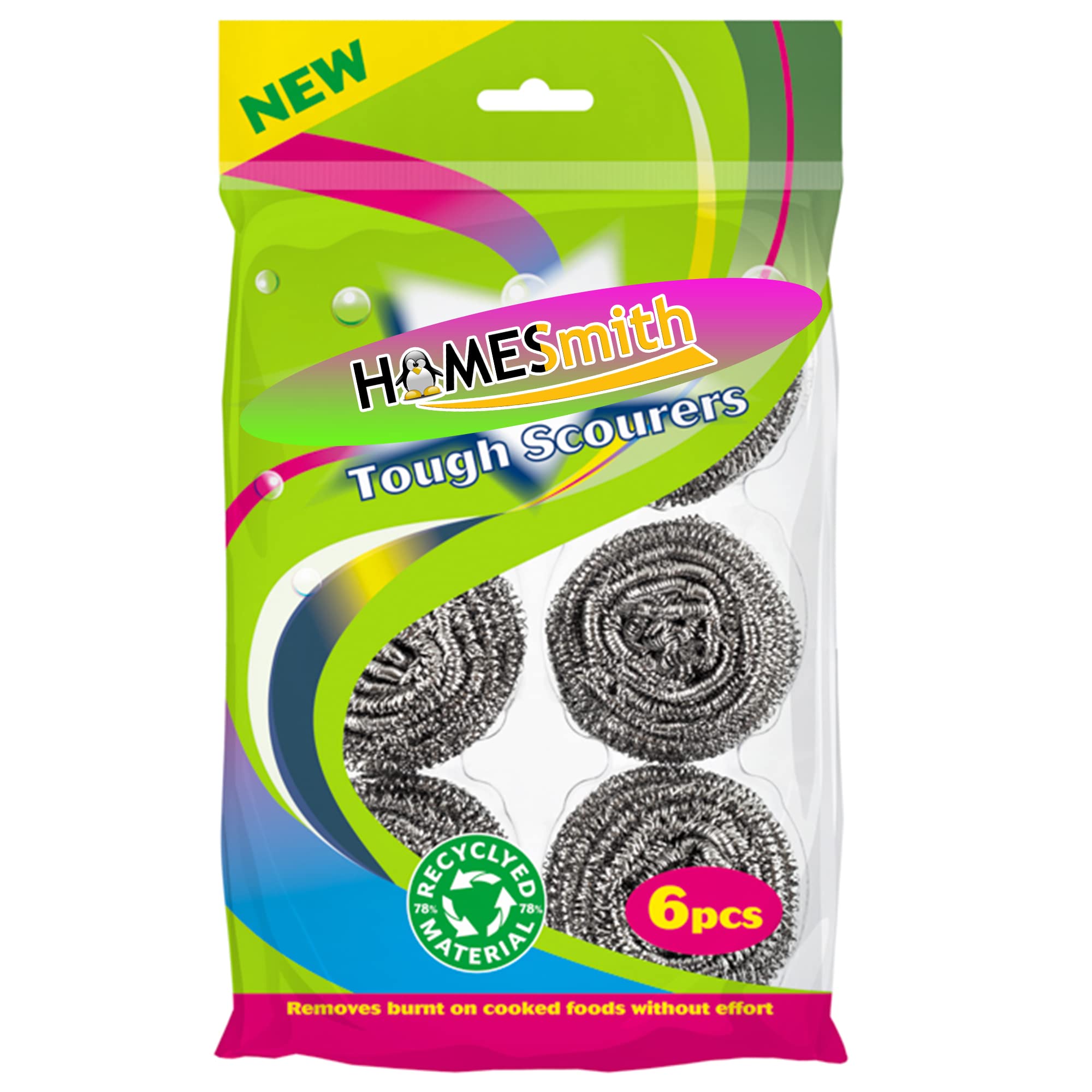 HomeSmith Stainless Steel Scourers - Heavy Duty Cleaning, Pack of 6 | HS-130 1