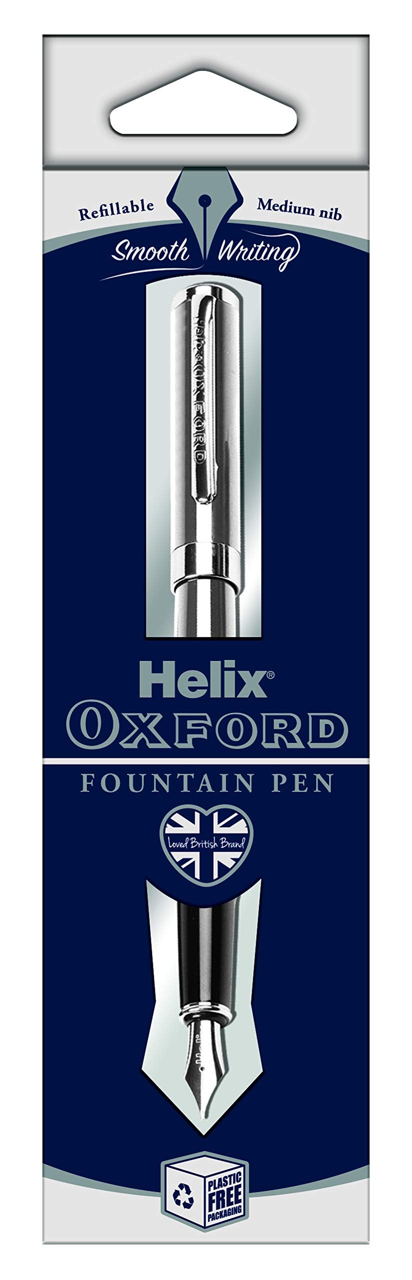 Helix Oxford Premium Fountain Pen - Stainless Steel Barrel | Flexible Iridium Nib | Blue Ink