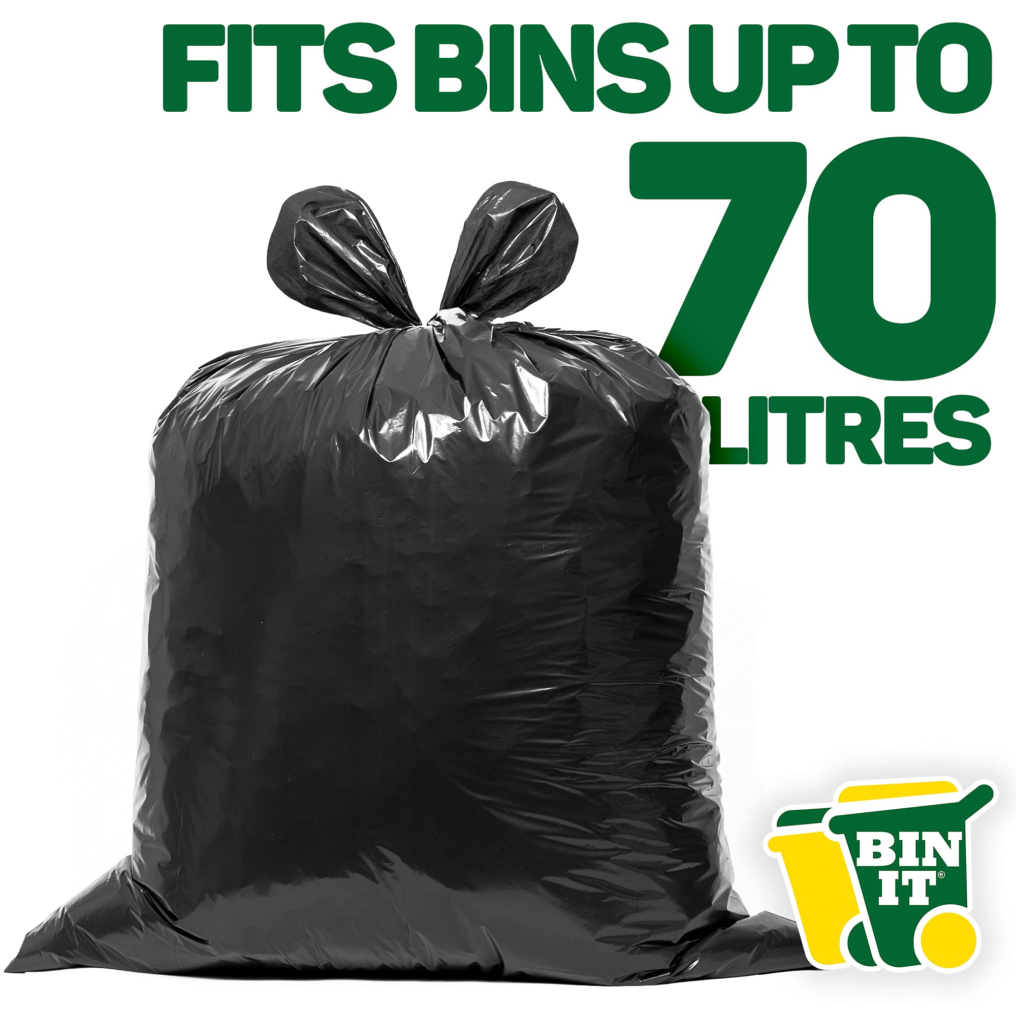 BIN IT 40 Everyday 70L Starke und sichere Müllbeutel, 100 % recyceltes LDPE, 30 μm, flache Oberseite, reißfest, auslaufsicher, hergestellt in Großbritannien
