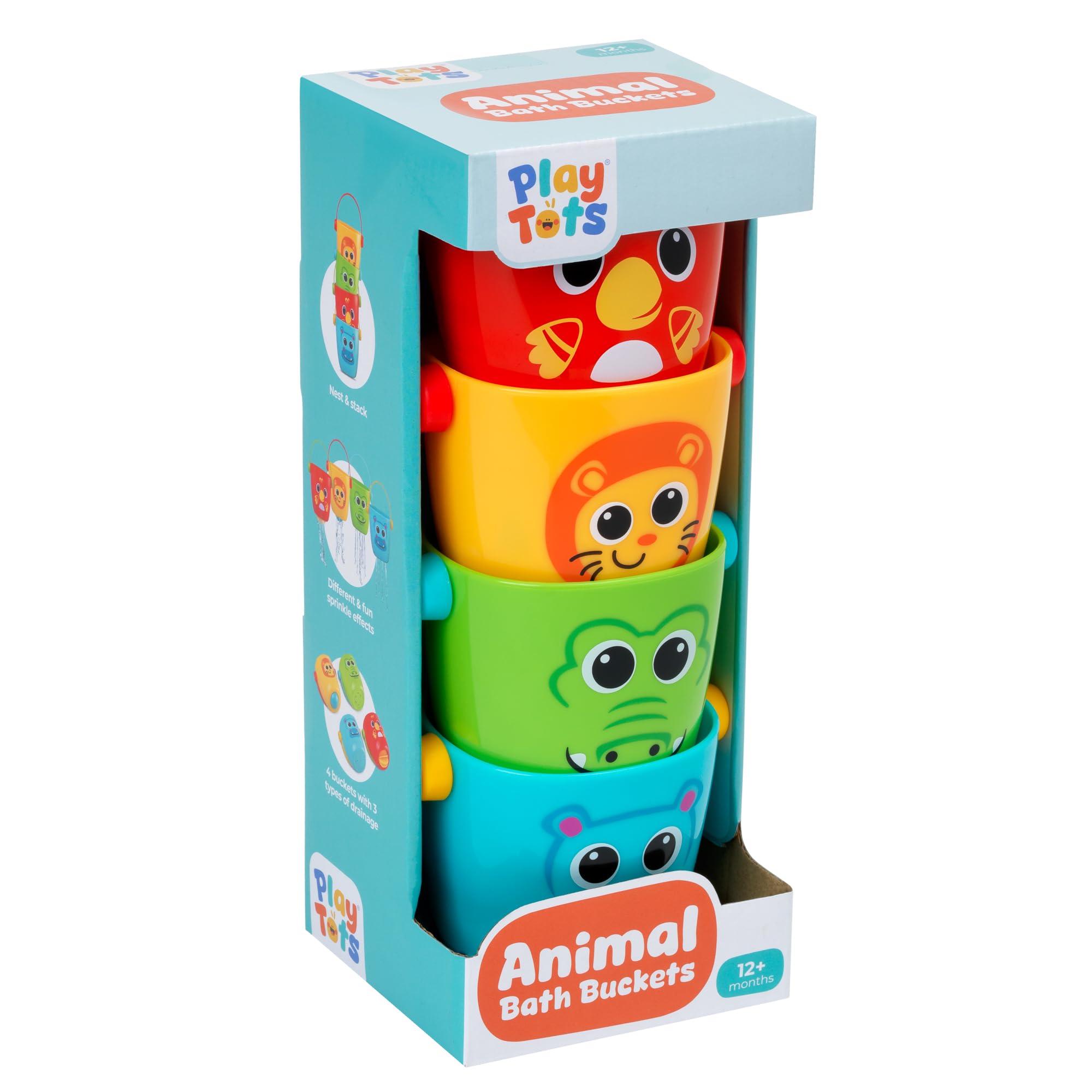 Play Tots Animal Bath Buckets - 4-Piece Stackable Bath Toy Set for Toddlers