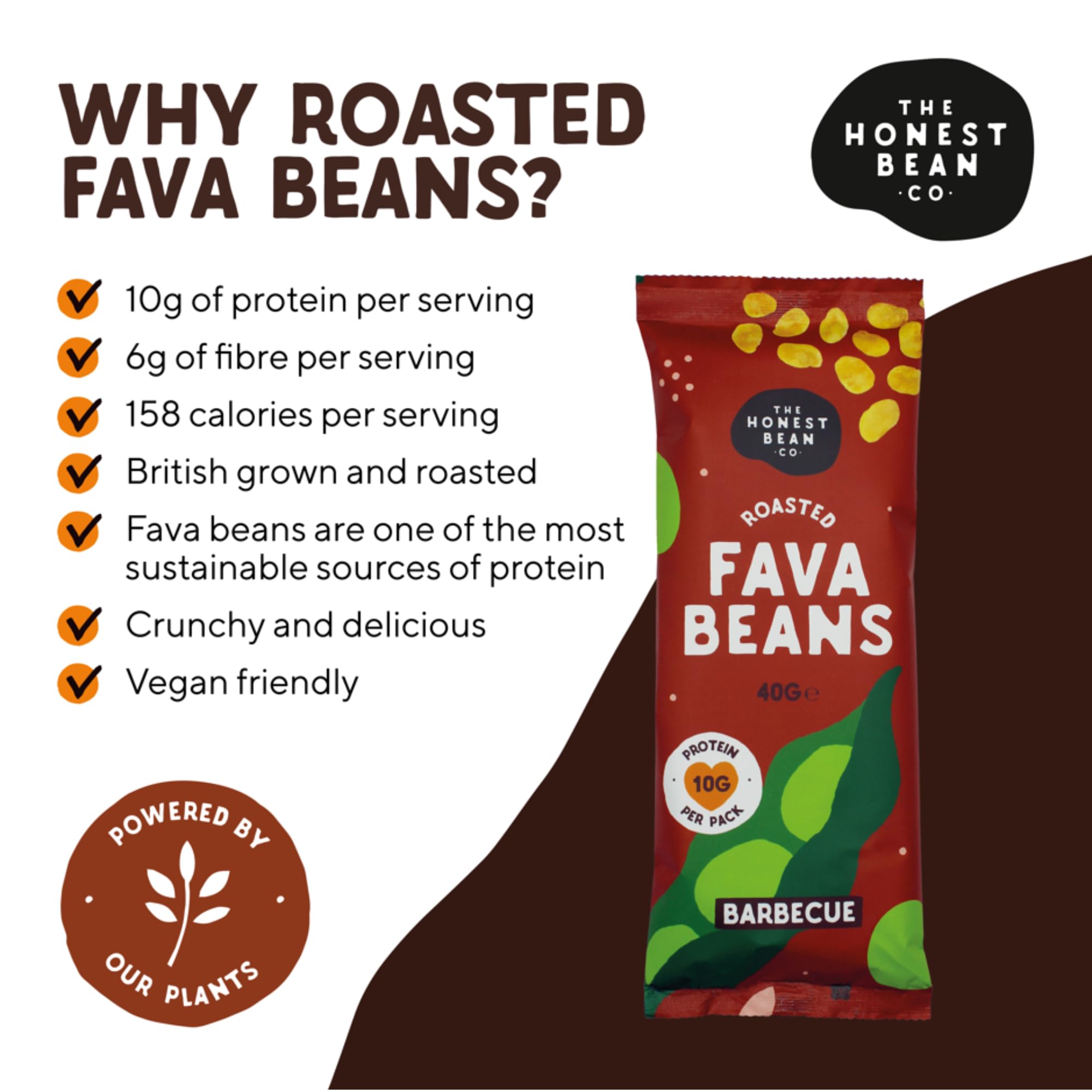 The Honest Bean Co Roasted Fava Bean BBQ - High Protein Vegan Snack | 40g Pack of 12 6