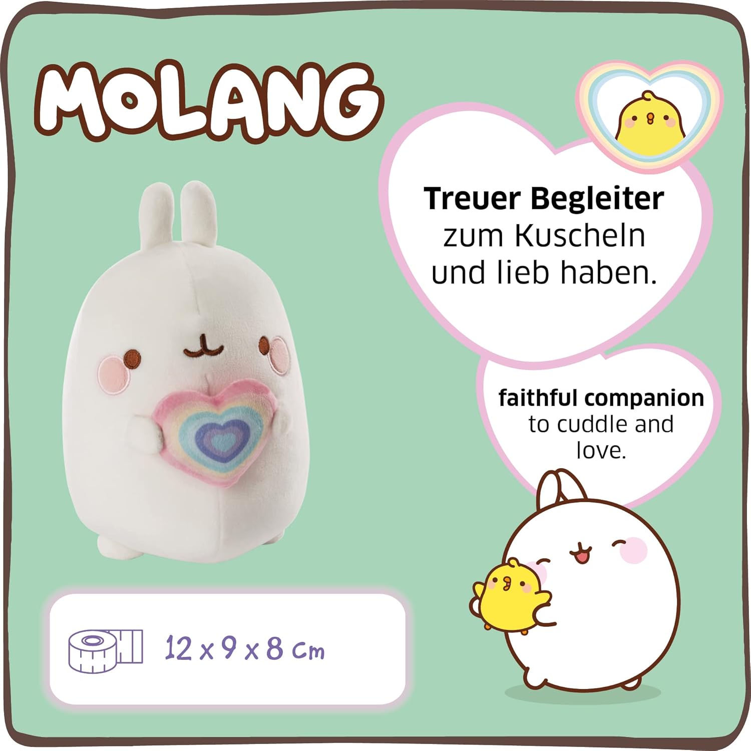 Nici Cuddly Toy Molang with Rainbow Heart 12 cm - Super Soft Plush Stuffed Animal 4