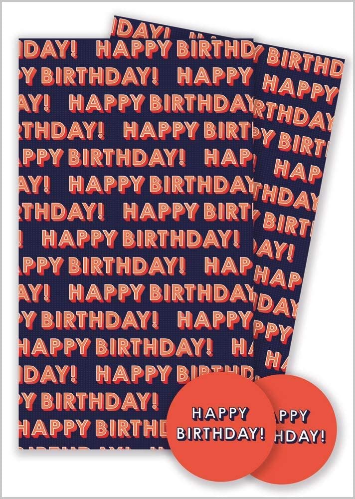 Abacus Birthday Text Gift Wrap Pack - 2 Sheets & 2 Tags | 100gsm Coated Paper | Plastic Free