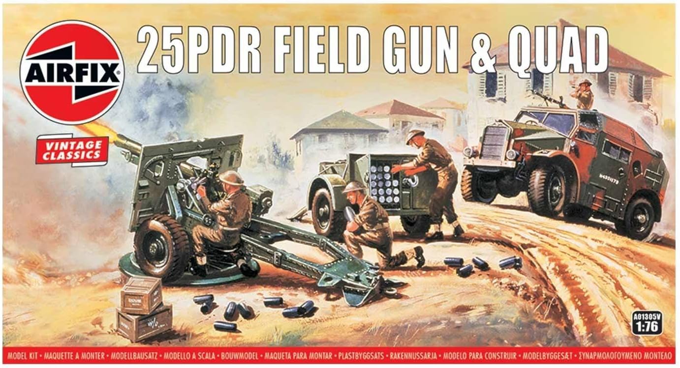 Airfix A01305V 25 PDR Field Gun & Quad - Vintage Military Model Kit for Ages 8+ 1