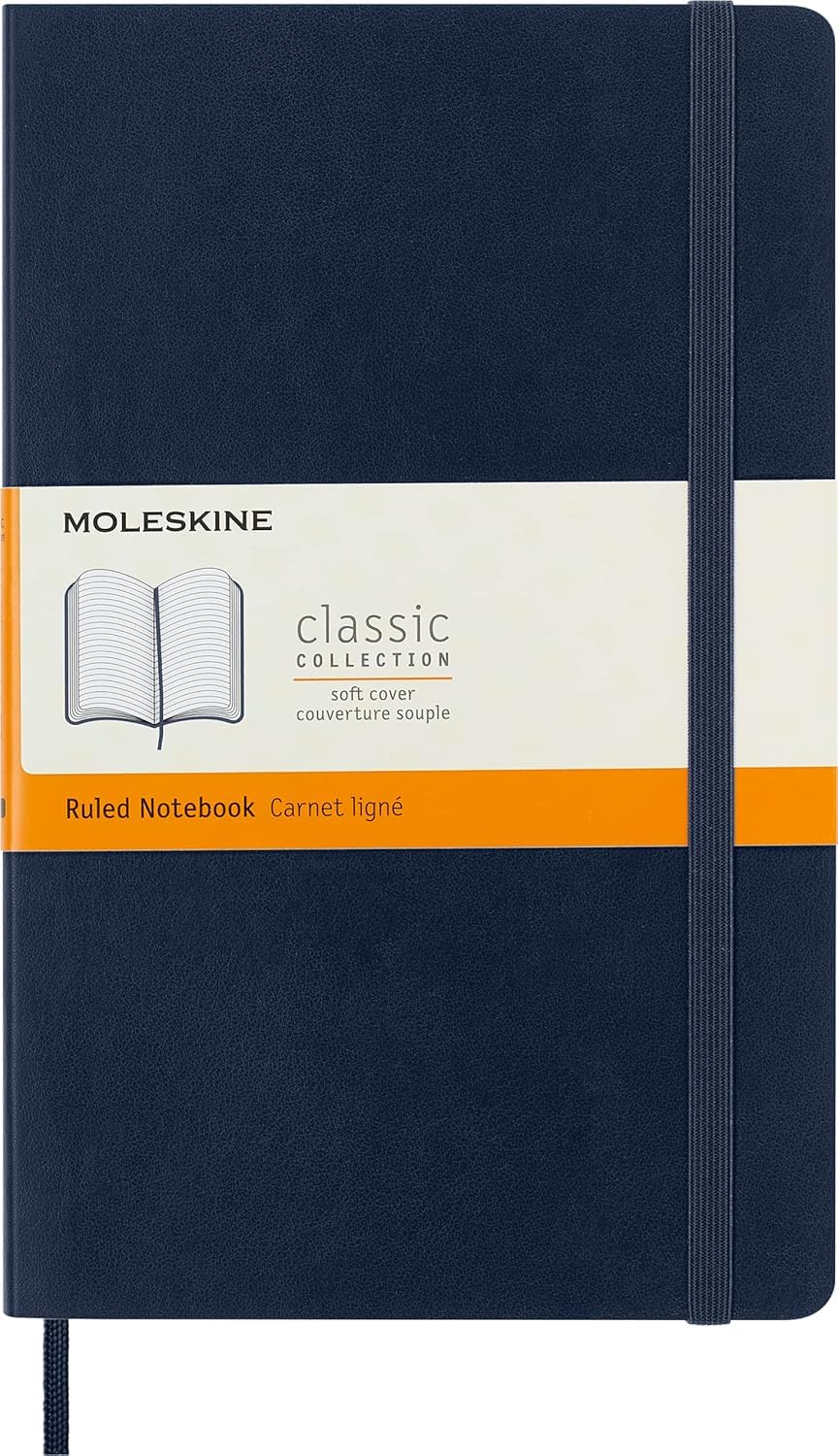 Moleskine Classic Notebook - Soft Cover Ruled Paper Journal | Sapphire Blue | Large A5 | 192 Pages