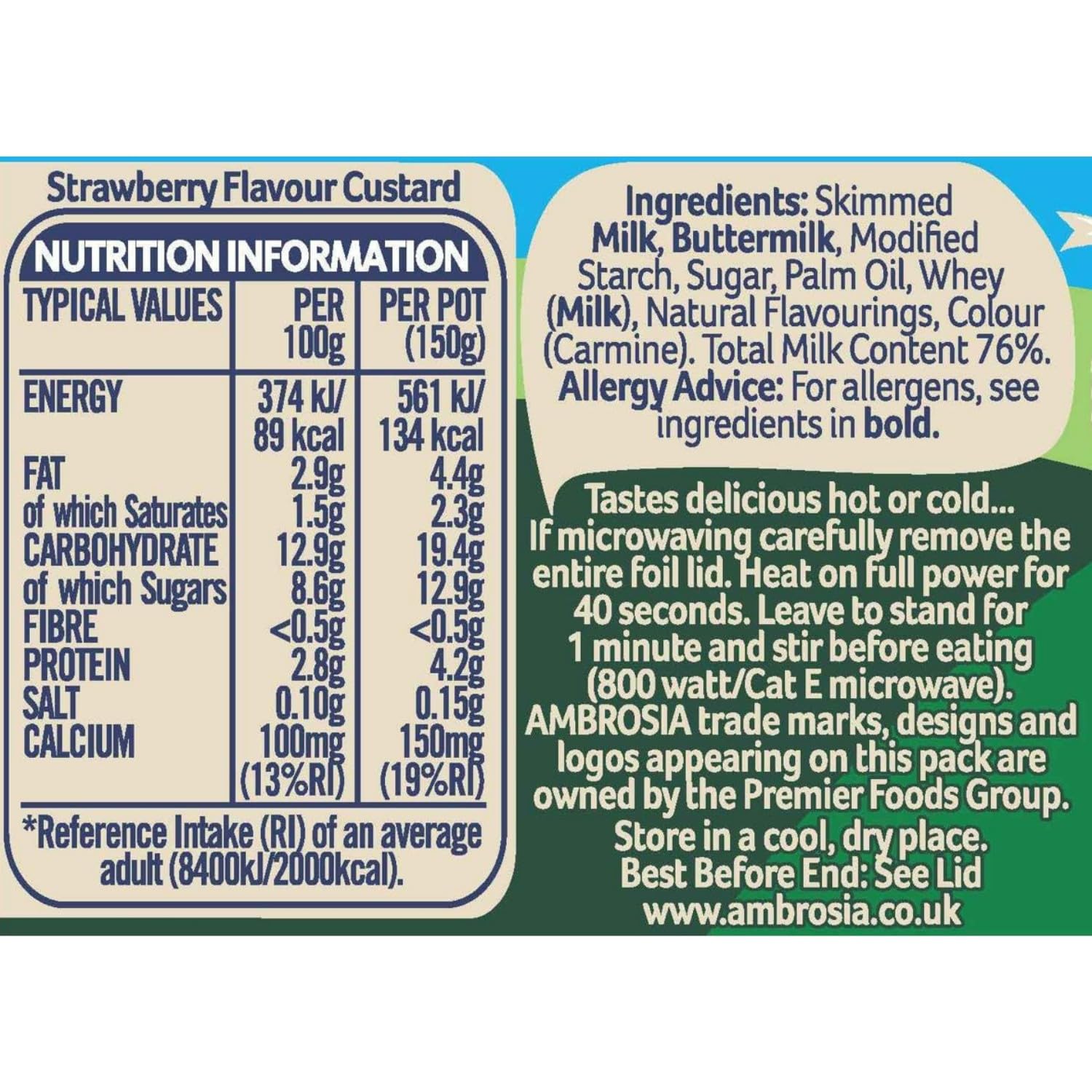 Ambrosia Strawberry Flavour Custard Pots - Pack of 12 | 150g Pots | Ready-to-Eat 6