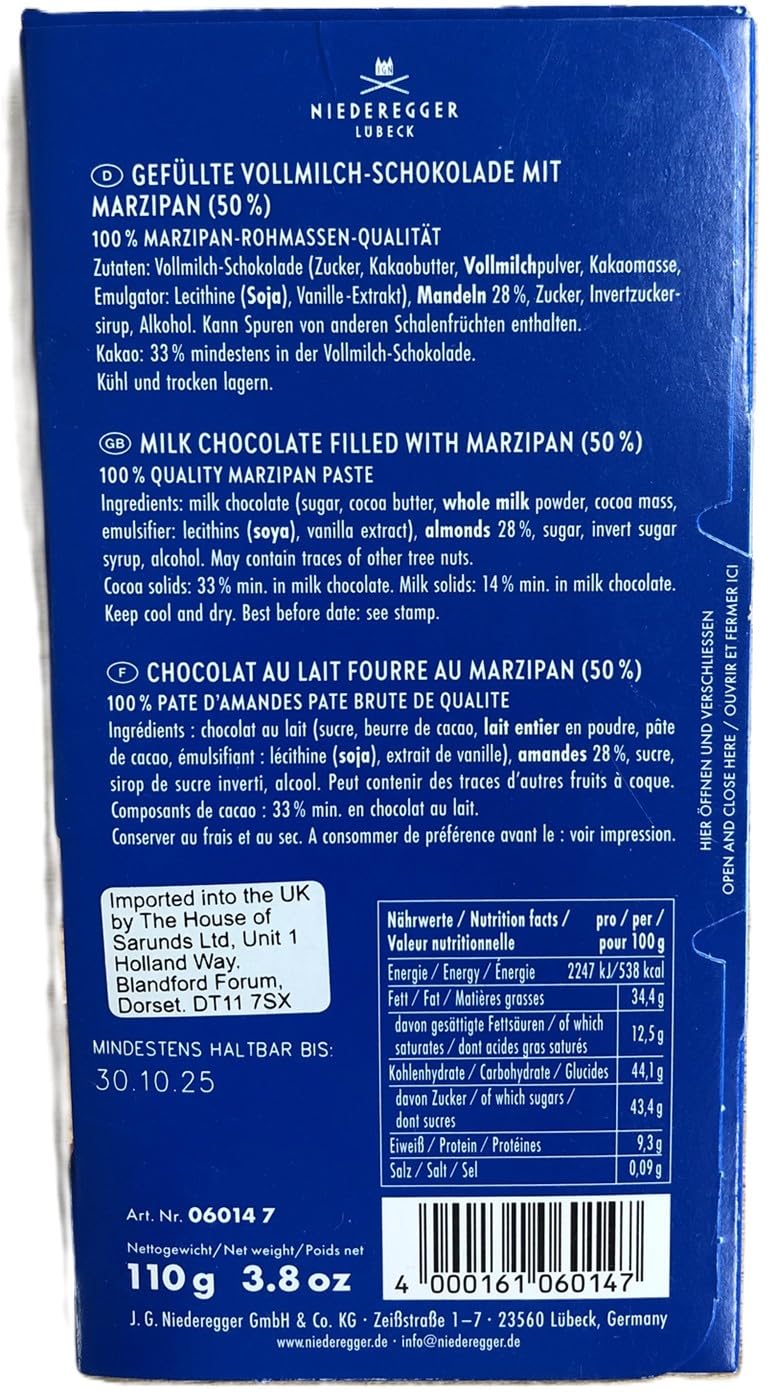 Niederegger Milk Chocolate Covered Marzipan Bar - 110g