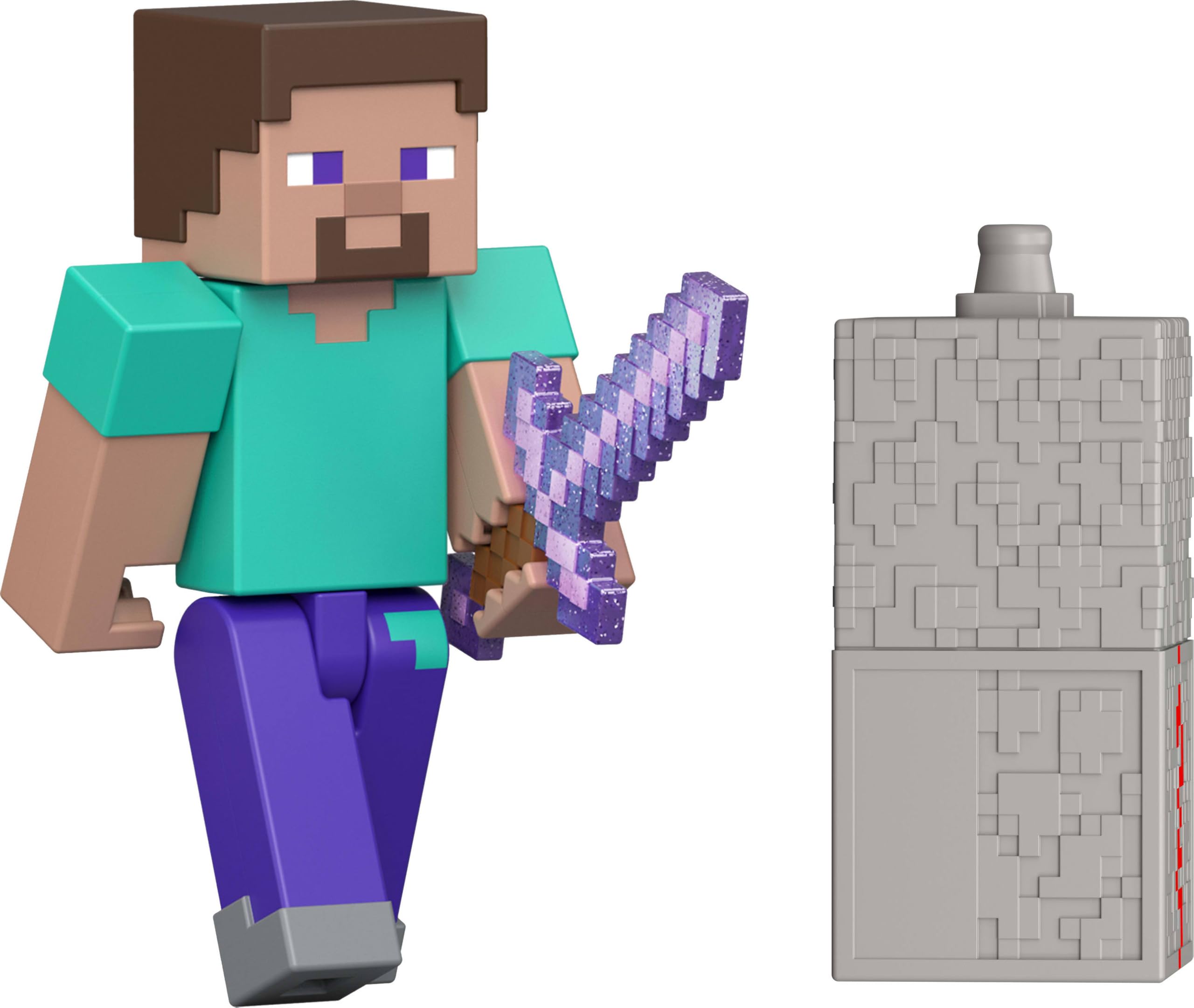 Mattel Minecraft Steve Action Figure with Accessory & Redstone Building Piece | 3.25-inch Scale 1