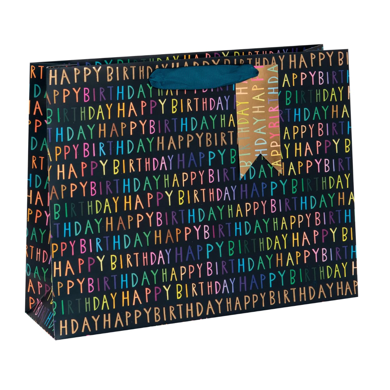 Glick Luxury Happy Birthday Large Landscape Gift Bag | Navy Blue | 355mm x 275mm x 100mm