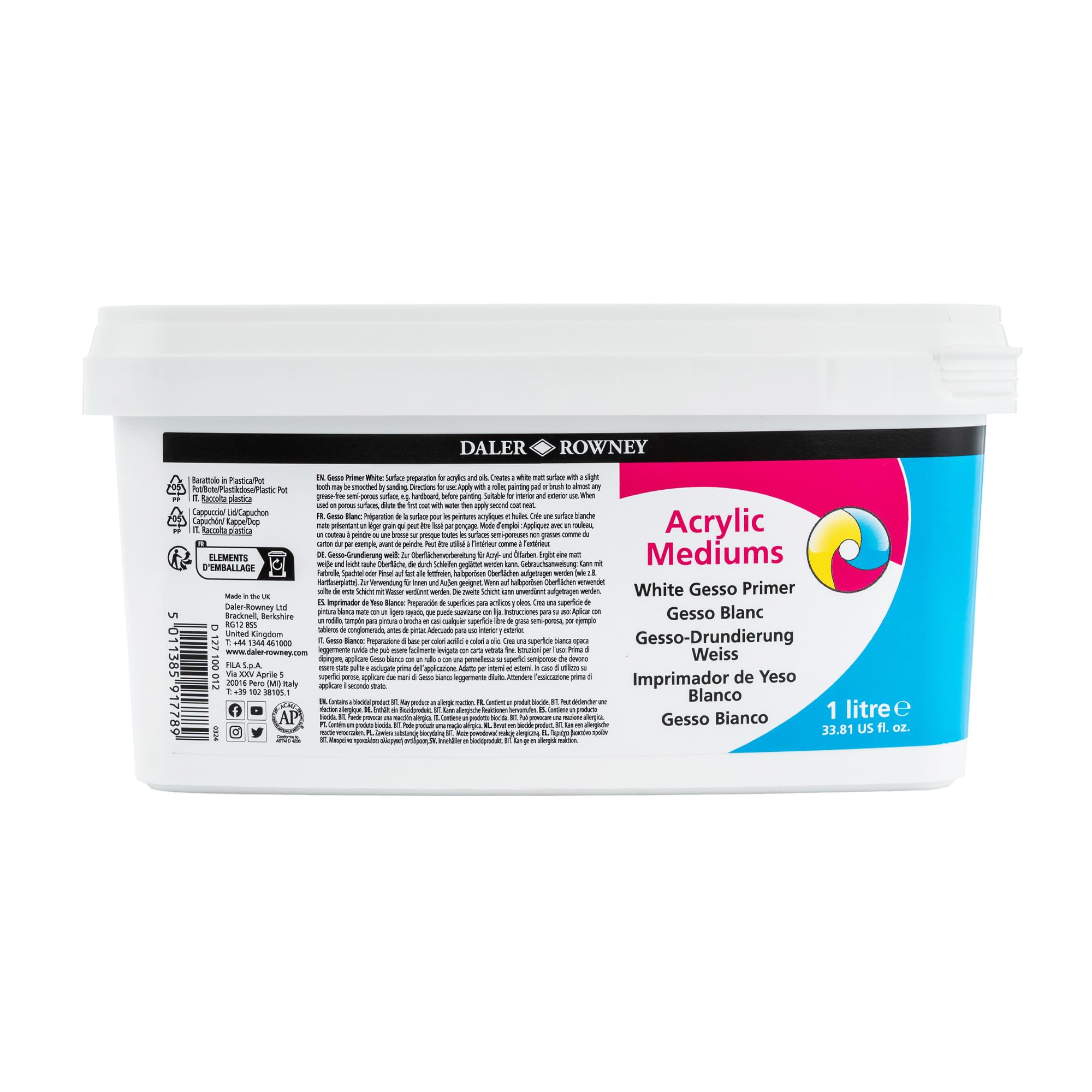 Daler Rowney System3 White Acrylic Gesso Primer - 1L Bottle | Fast-Drying | Interior/Exterior Use 1