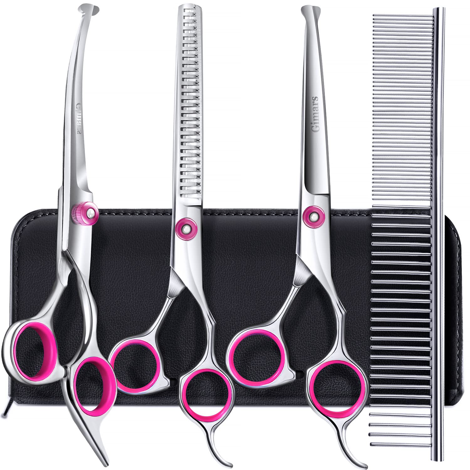 Gimars Professional Dog Grooming Scissors Kit - 5-in-1 Set with Safety Round Tip | 4CR Stainless Steel 1