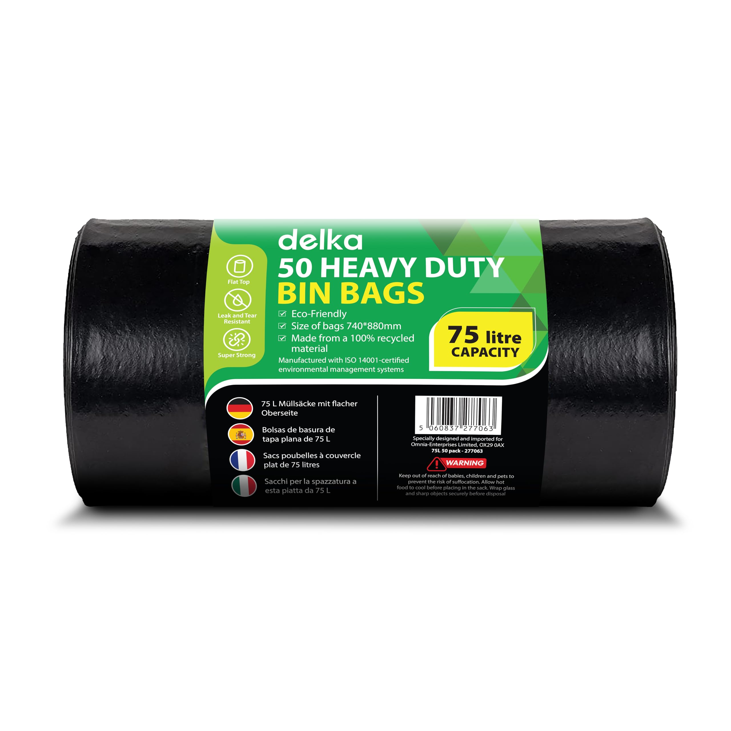 Delka Heavy Duty Black Bin Bags – 30 Micron Extra Strong Leak-Proof 75L Capacity – 50 Pack 8