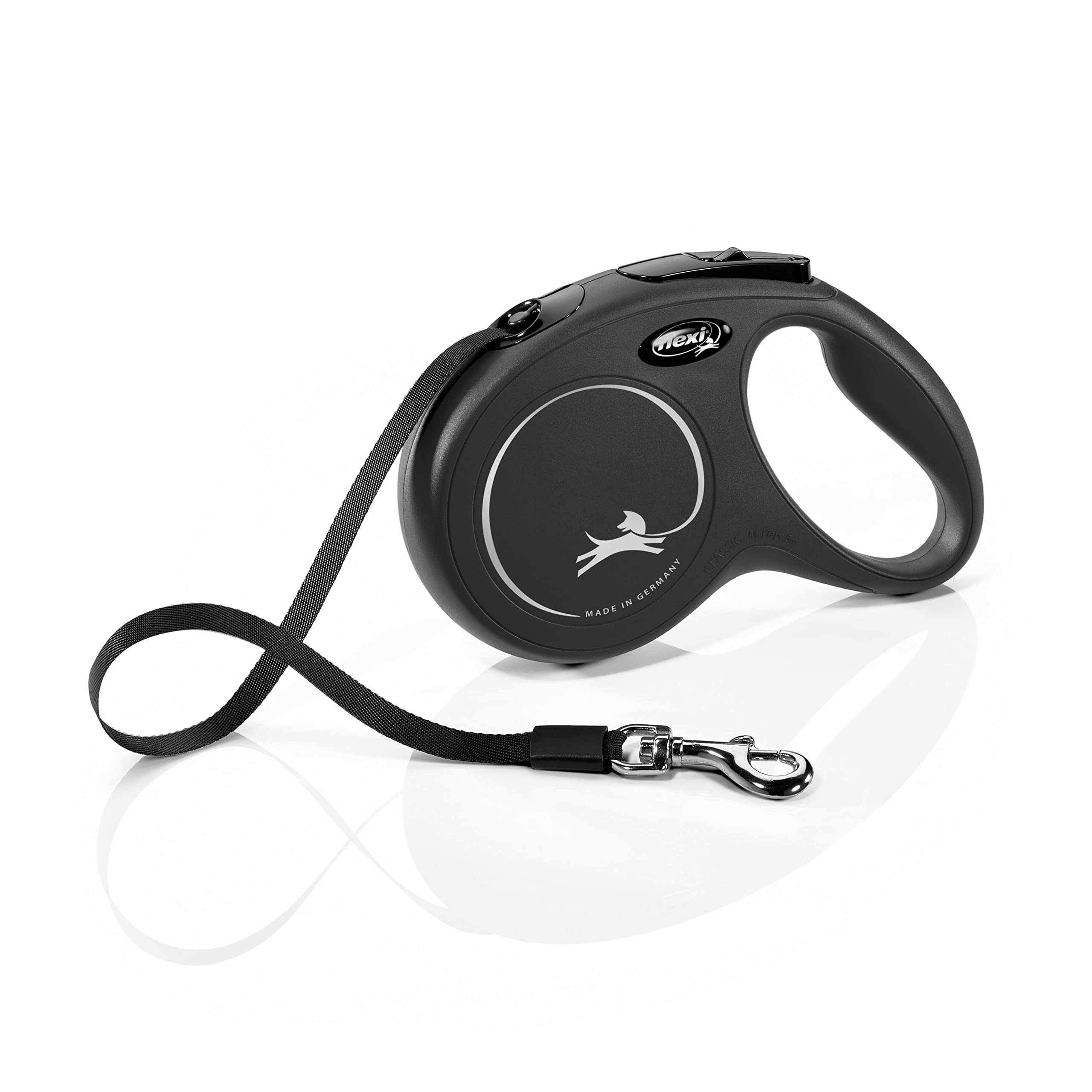 flexi New Classic Retractable Dog Lead - M Size, 5m Tape, Black | German Quality 1