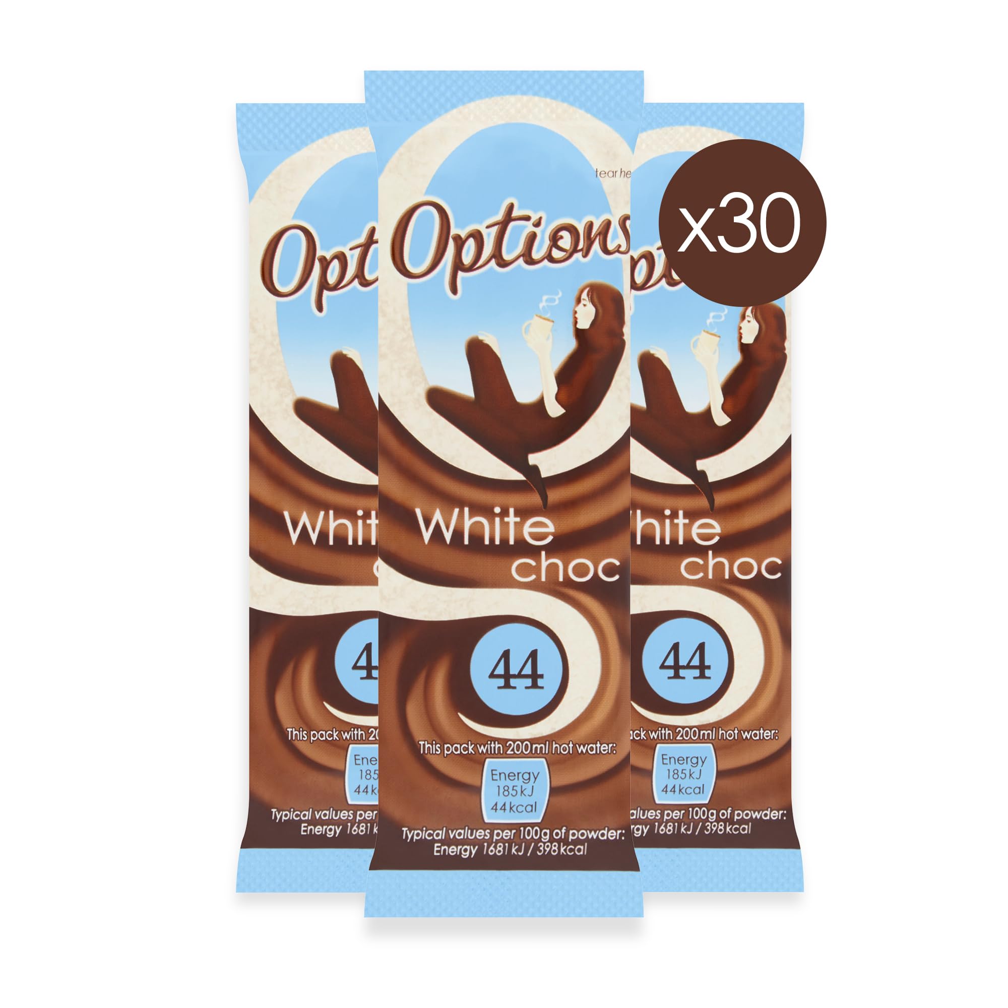 Options White Hot Chocolate Sachet - Real White Belgian Chocolate, Low Calorie | 30 x 11g Pack