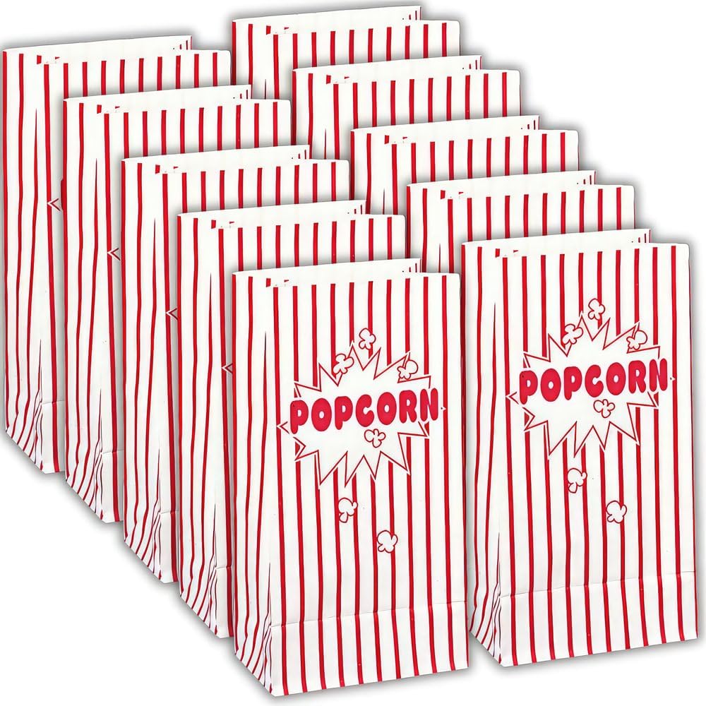 Unique Party Popcorn Bags - Red & White Design | Pack of 10 | Paper