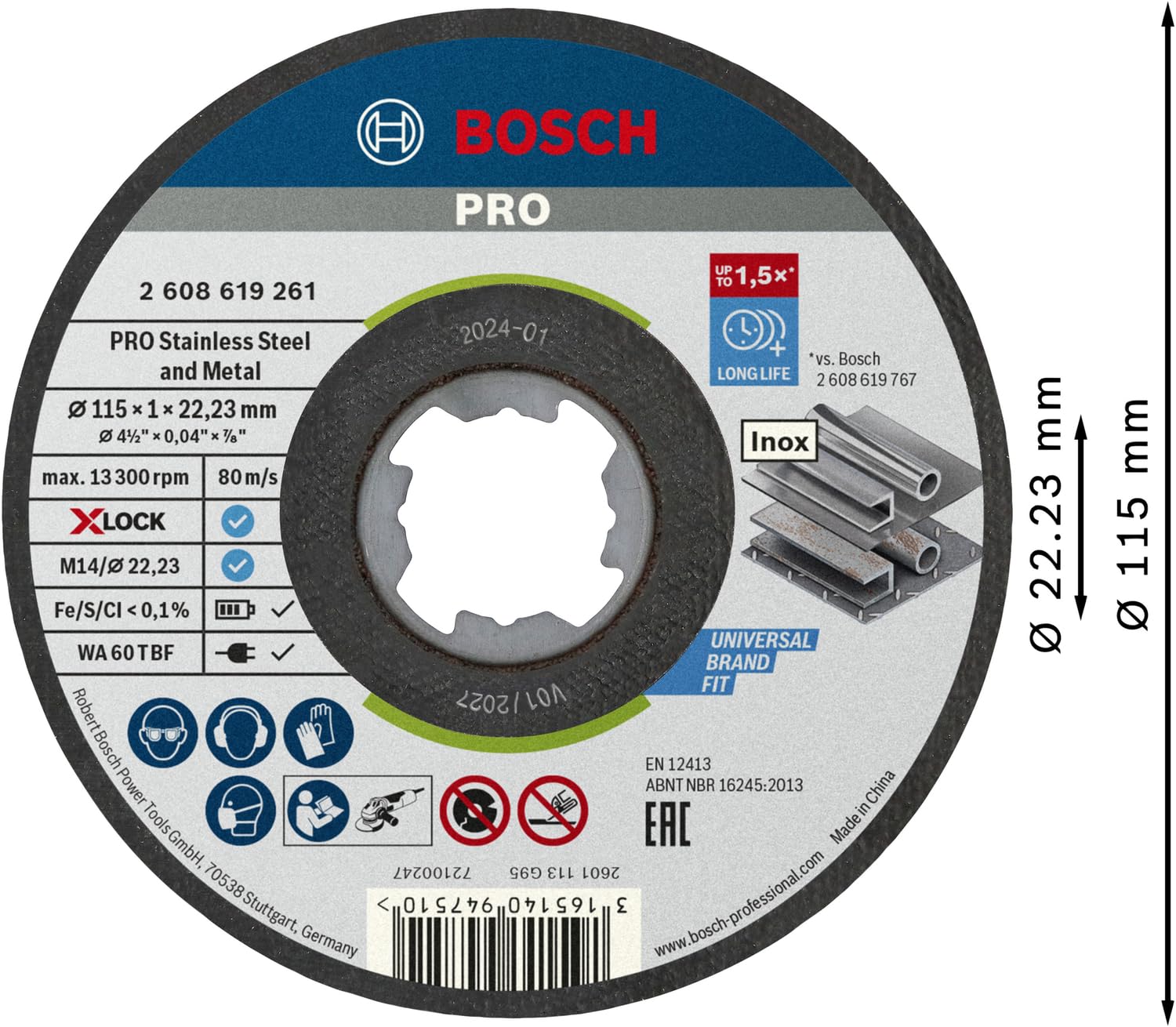 Bosch Professional 2608619266 Pack of 10 Straight Cutting Disc Standard for Stainless Steel and Metal - 115 mm 7