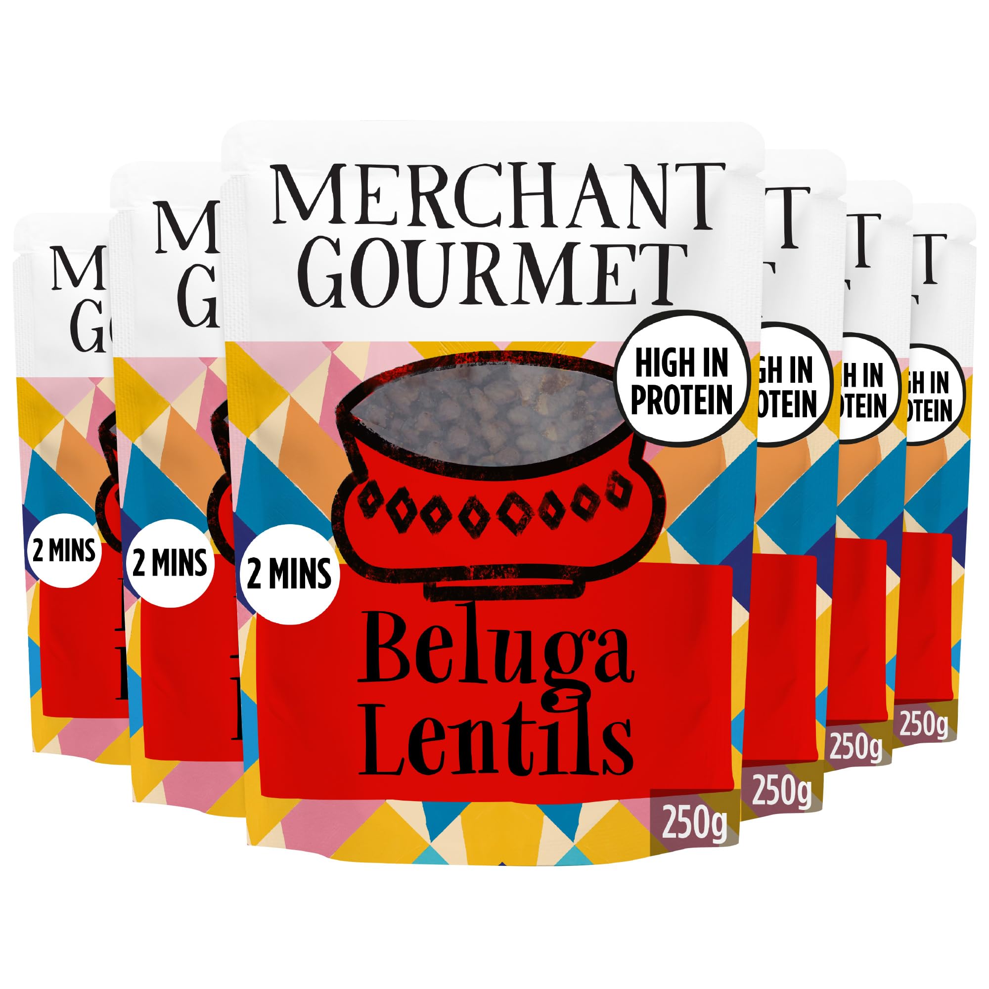 Merchant Gourmet Simply Cooked Beluga Lentils - High Protein, Low Fat | 250g Pouch | Pack of 6 1