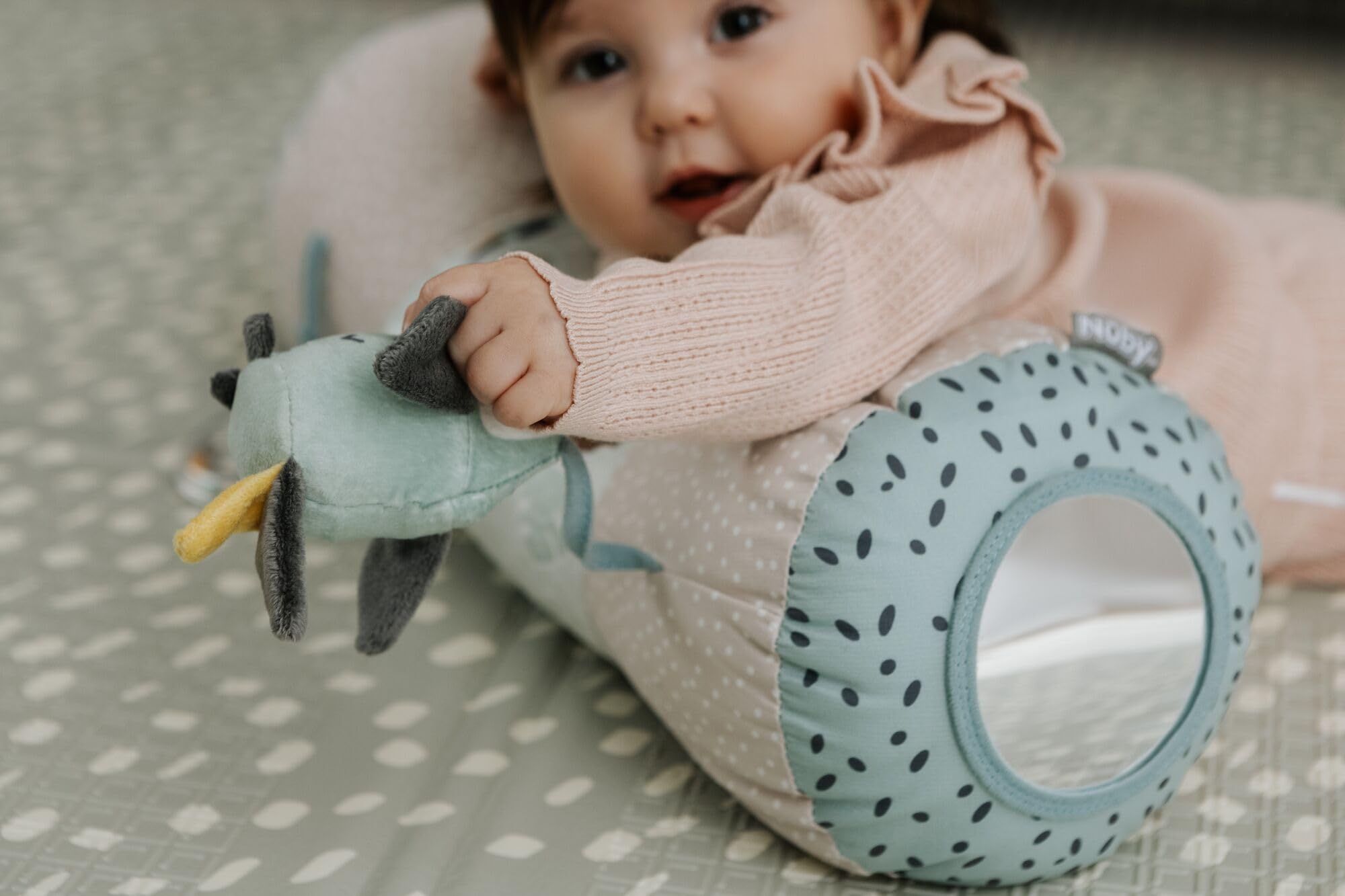 Nuby Animal Adventures Tummy Time Pillow - Sensory Play with Mirror & Crinkle Ears 8