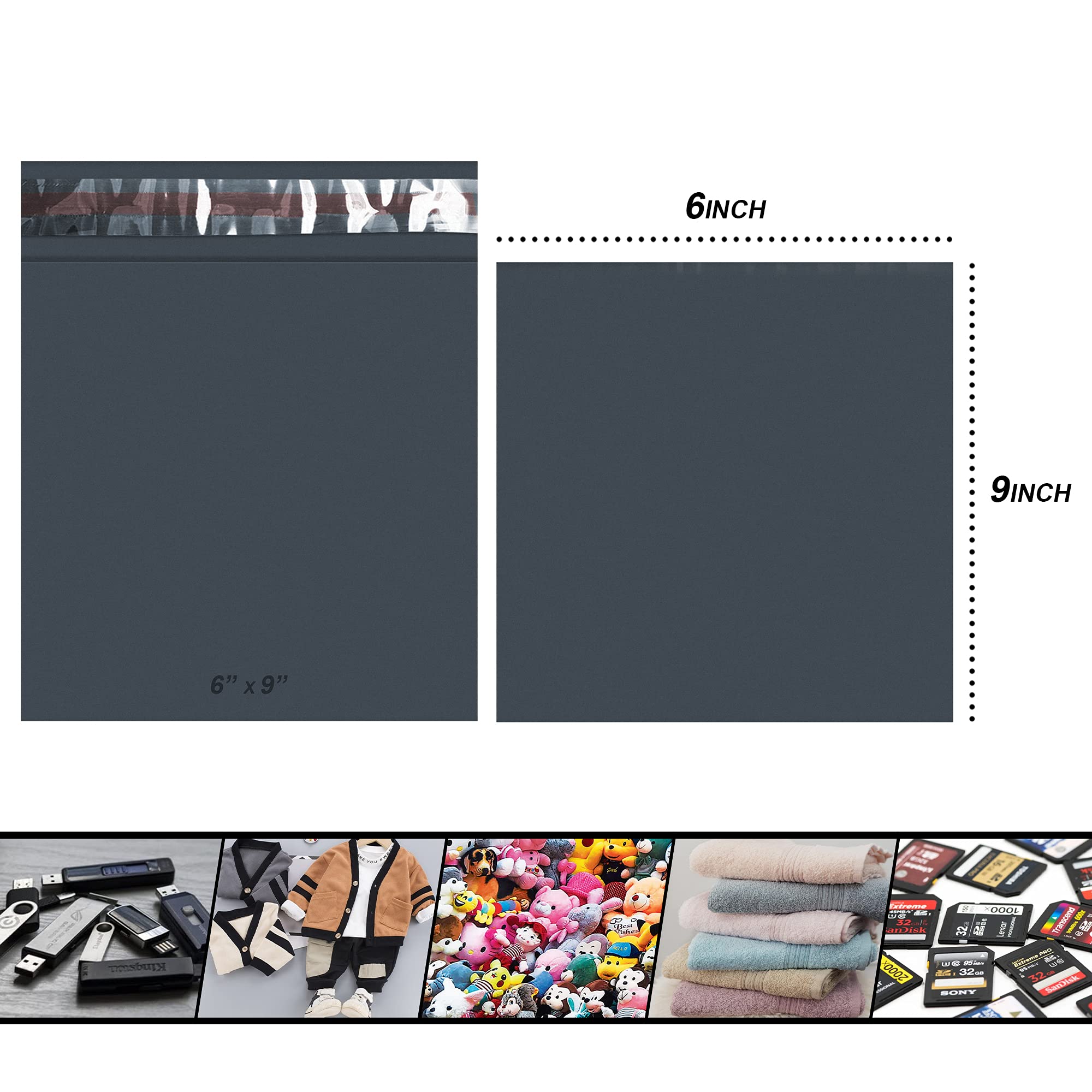 YUNJU Grey Mailing Bags - 100 Count | Opaque 60 Micron Film | Self-Seal Closure 7
