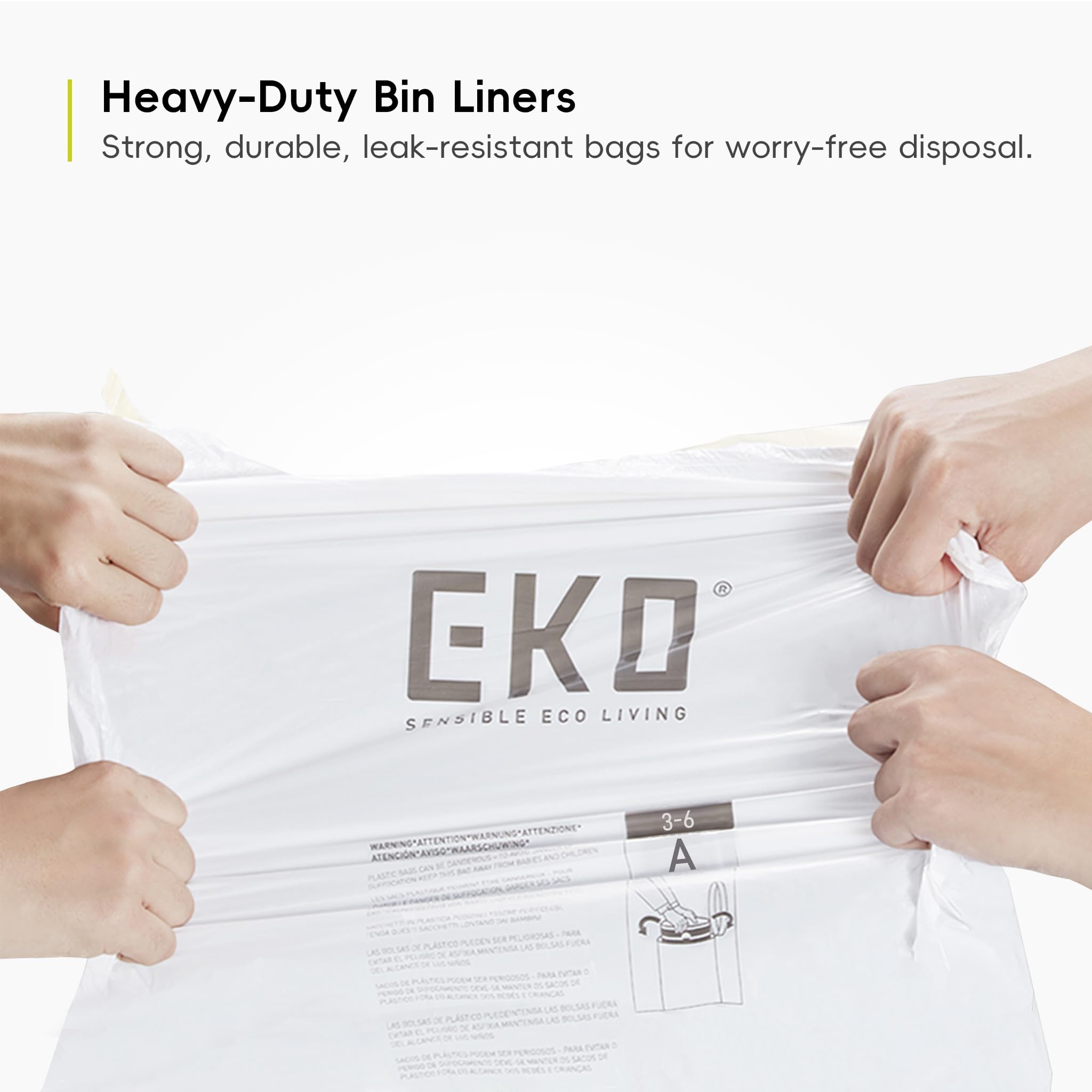 EKO Extra Strong Heavy Duty Bin Liners - 3-6 Litre Capacity, White, 30 Count Drawstring Bags