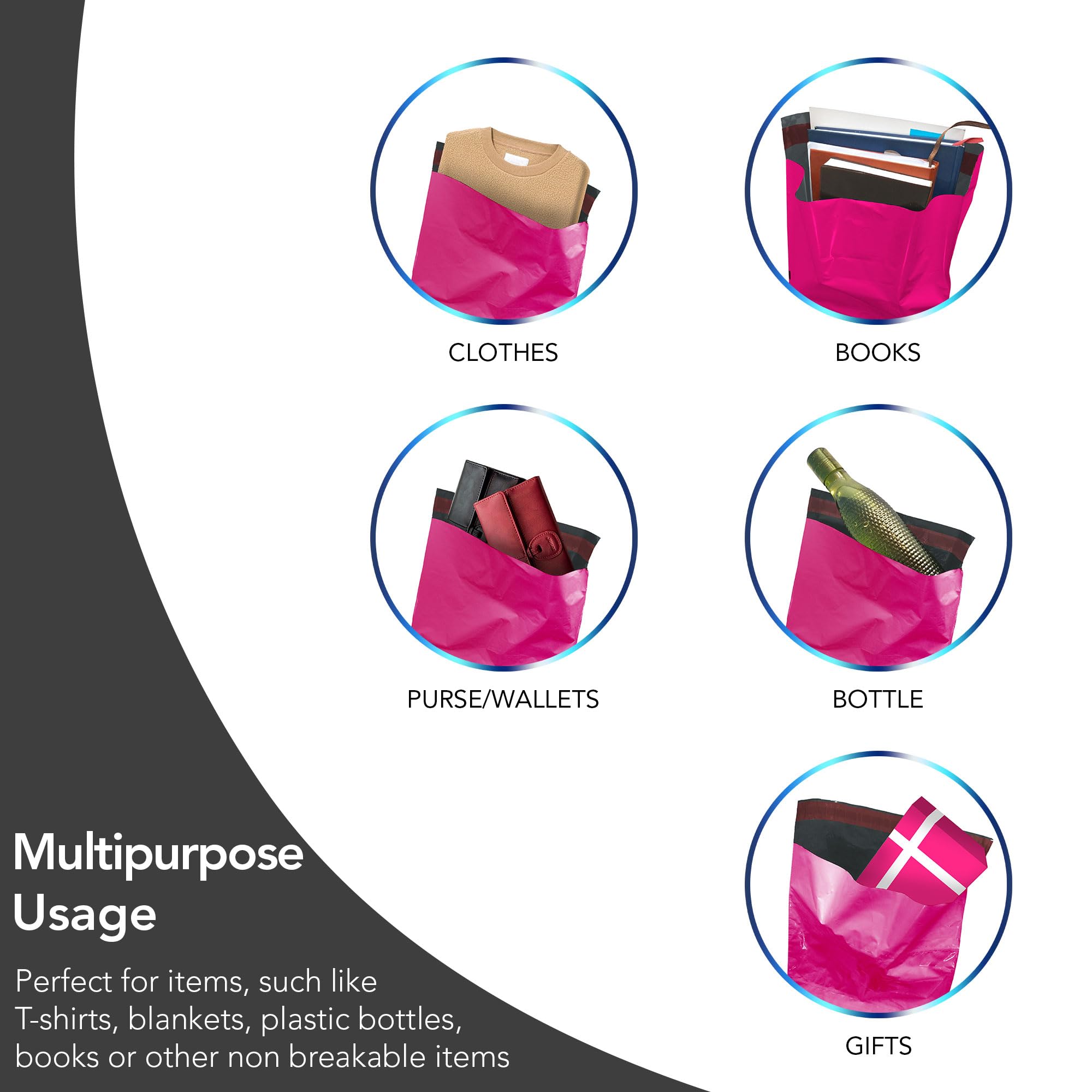 iSOUL Hot Pink Parcel Bags - 50 Count Mixed Sizes (6x9 to 14x19 Inch) | Water Resistant 7