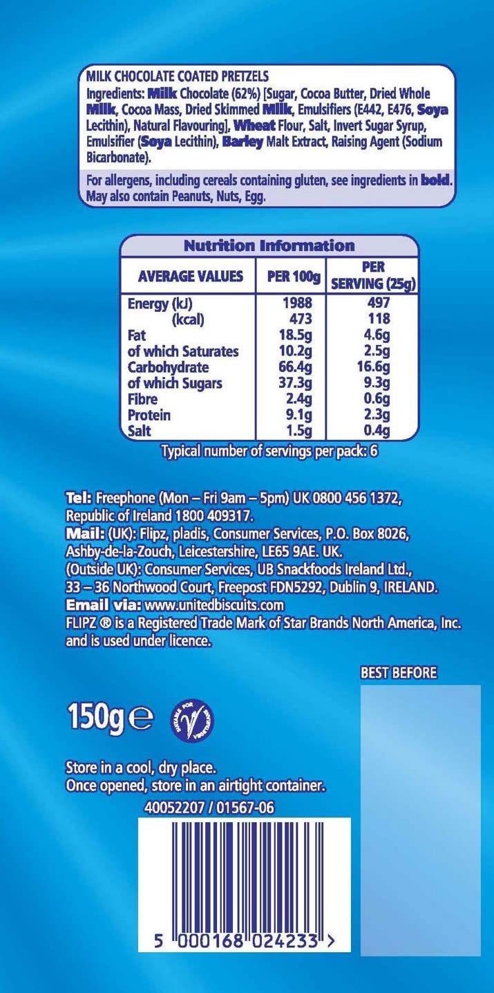 Flipz Milk Chocolate Coated Pretzel Snacks - 150 g Mega Bag
