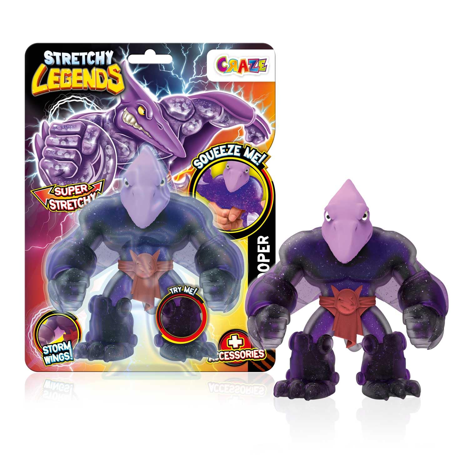 CRAZE Legends Stretchy Pterotrooper Action Figure - Stretchy Dinosaur Toy with Slime, 3 Accessories