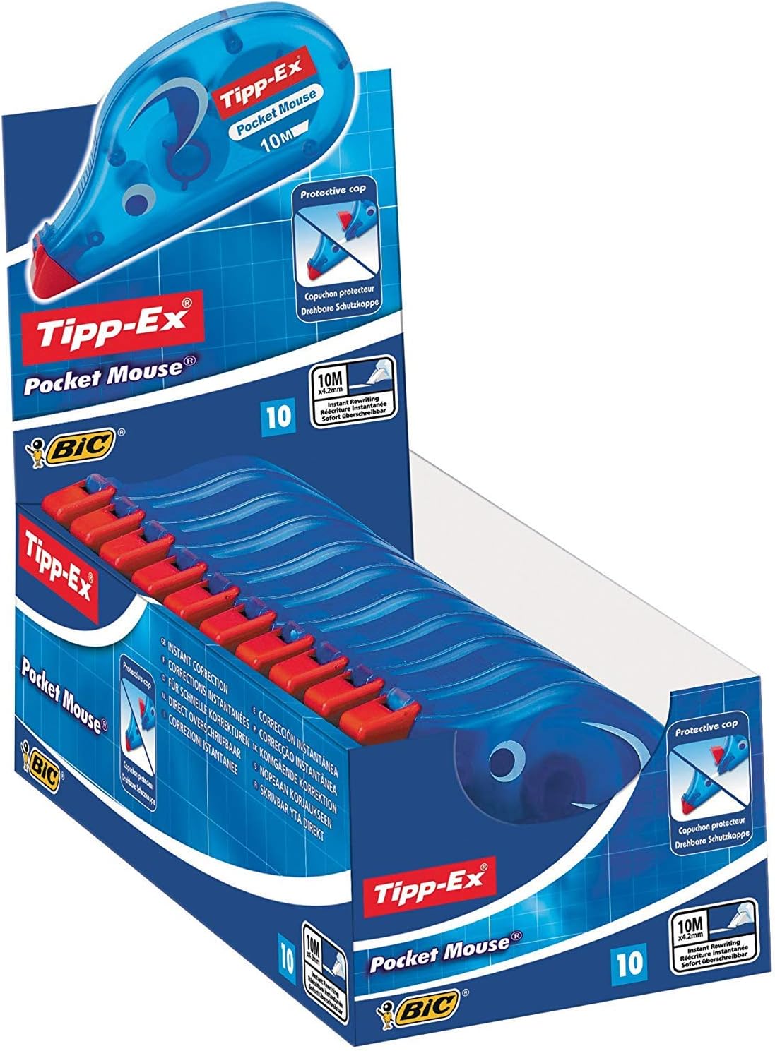 Bic Tipp-Ex Pocket Mouse Correction Tapes, Box of 10 - with 10M-Long of Extra Tear-Resistant Plastic Tape, White 1