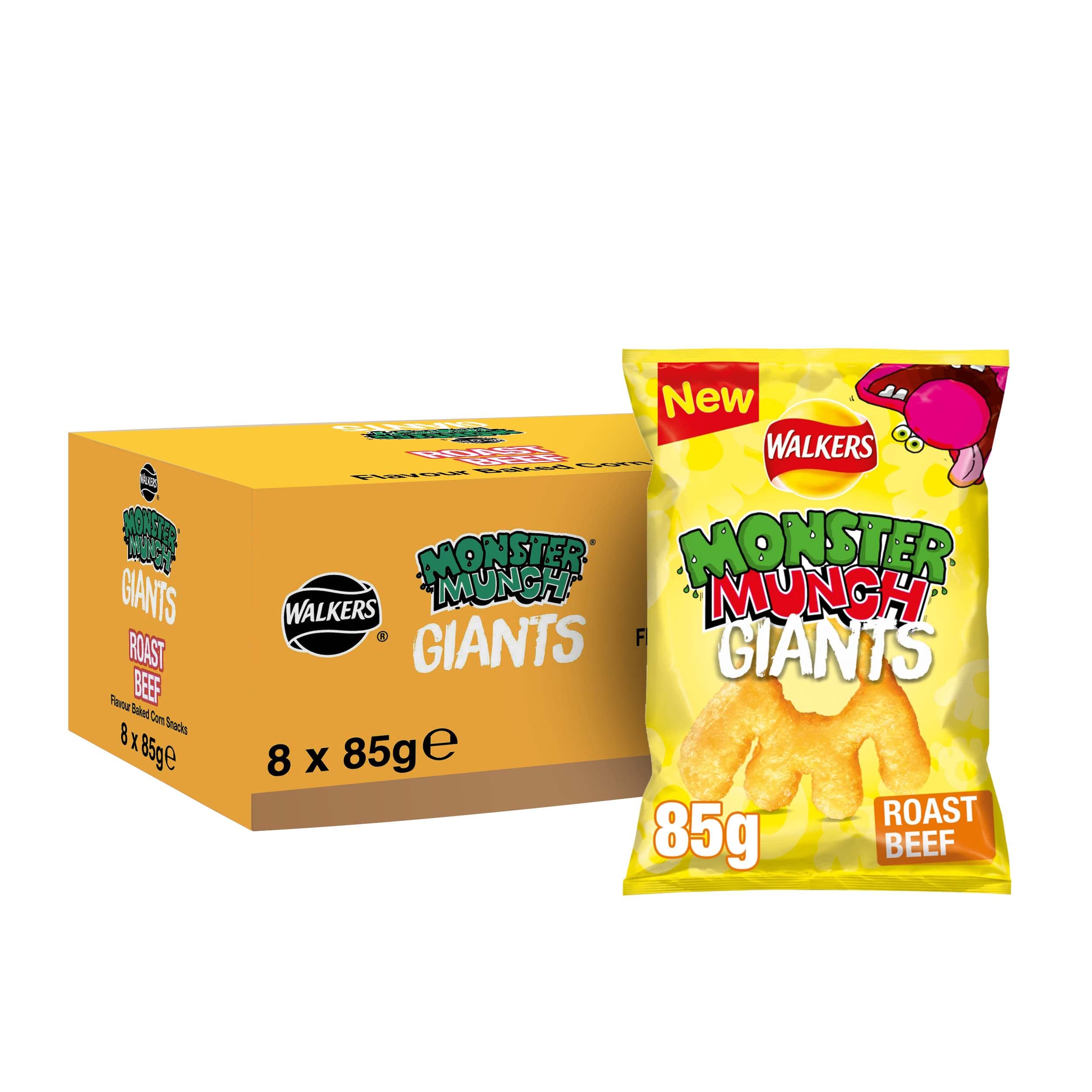 Walkers Monster Munch Giants Roast Beef Flavour Baked Corn Snacks 85g (Case of 8)