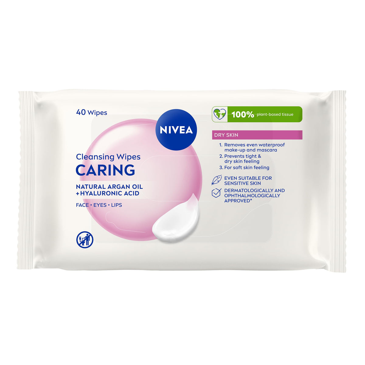 NIVEA 3in1 Caring Cleansing Wipes for Dry Skin - Removes Waterproof Makeup, Hydrates, Soothes | 40 Wipes