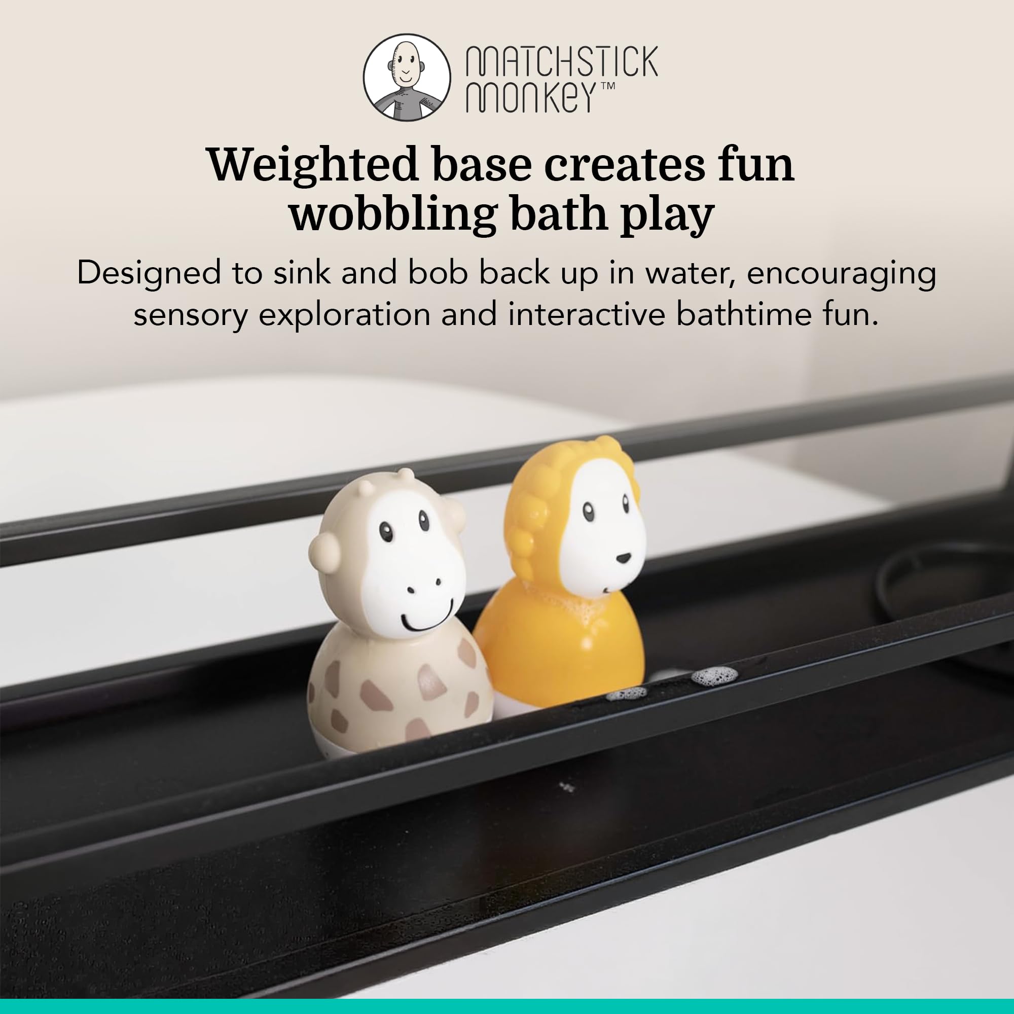 Matchstick Monkey Bathtime Wobblers - Antimicrobial Silicone Bath Toy Set for Babies 12M+ 2