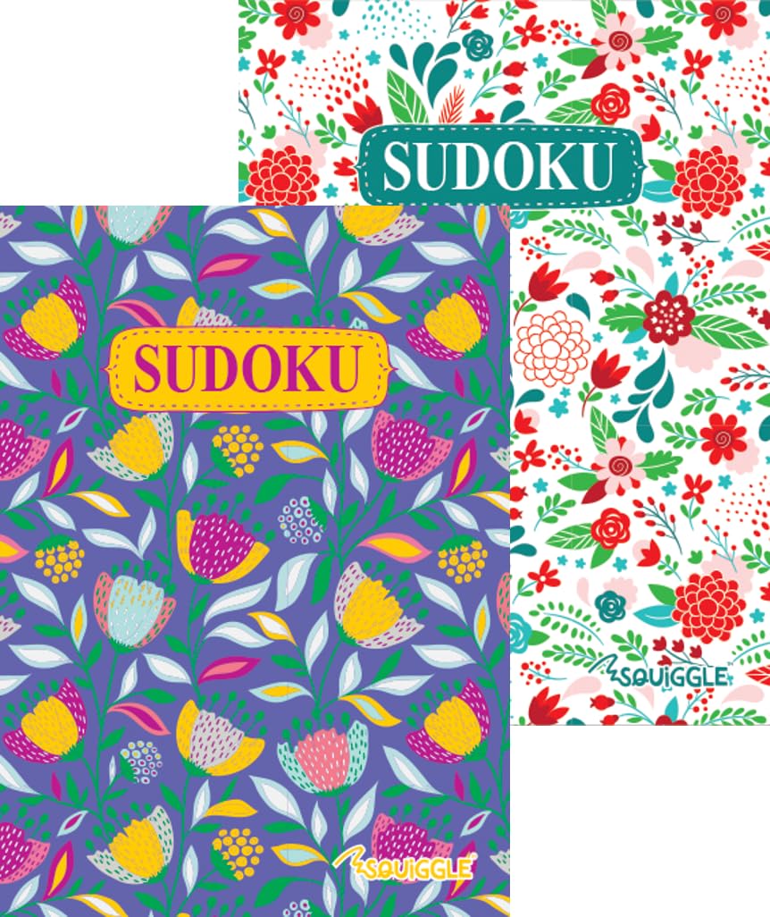 Squiggle A5 Floral Sudoku Puzzle Books - Set of 2 | 128 Pages Each | Travel Size