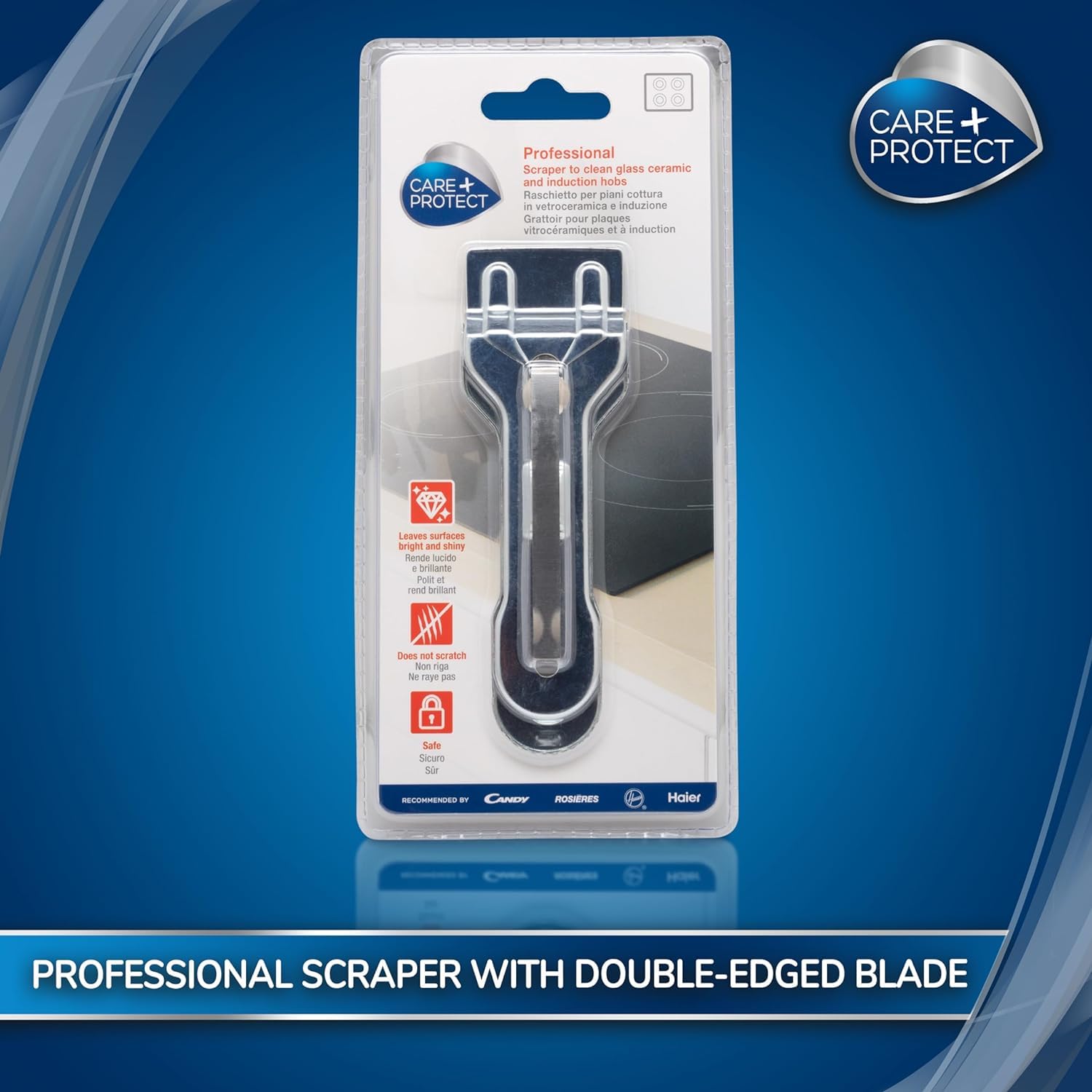 CARE + PROTECT Kitchen Cleaning Scraper for Glass & Ceramic Hobs | Stainless Steel | Silver 6
