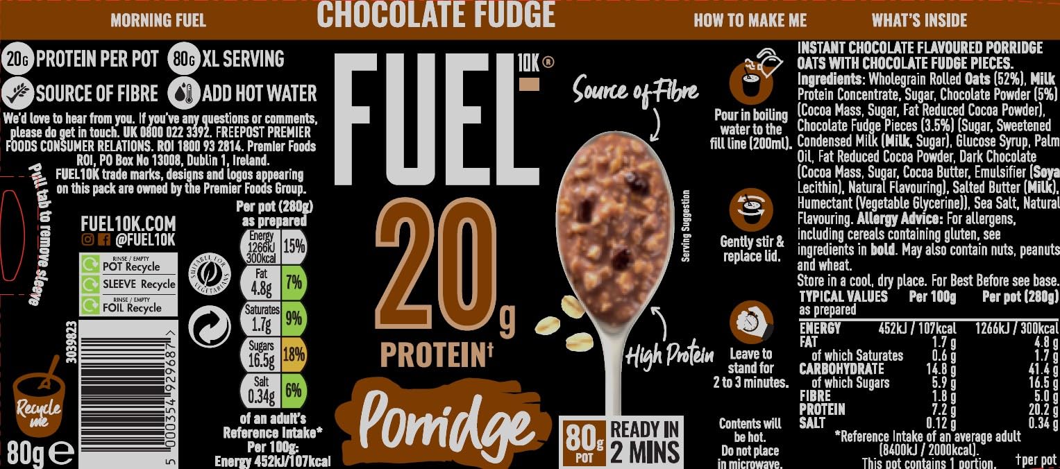 FUEL10K High Protein Chocolate Fudge Porridge Pot - 20g Protein, Source of Fibre | 8 Pack 6