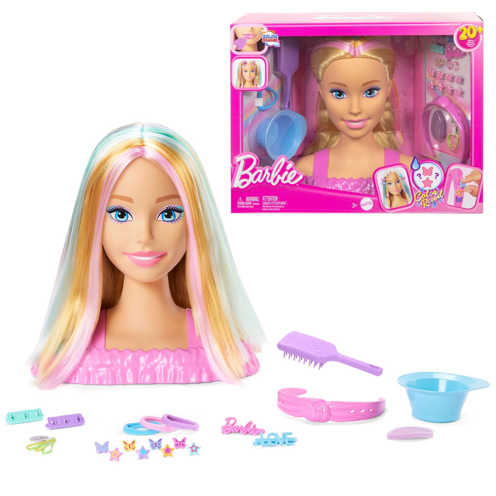 Barbie Styling Head with 20+ Hair Styling Accessories including Color Change Clips | Blonde | JFG81