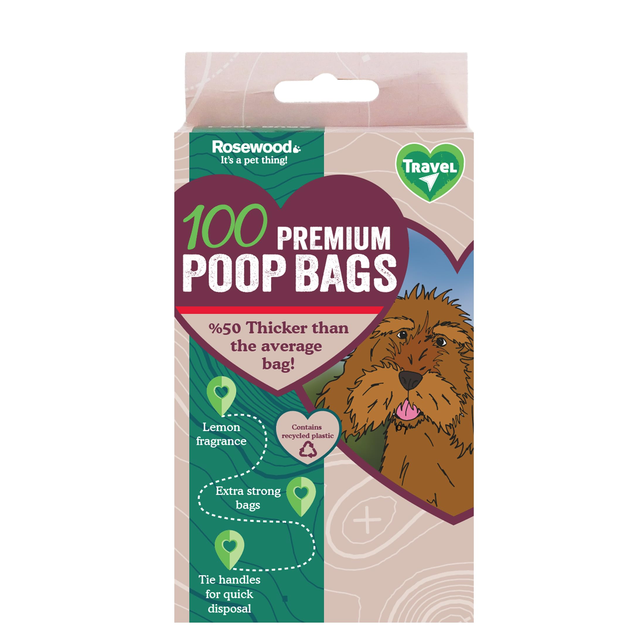 Rosewood Dog Poo Bags with Handles - 100 Count, Black, Lightly Lemon Scented, 26 x 34 cm