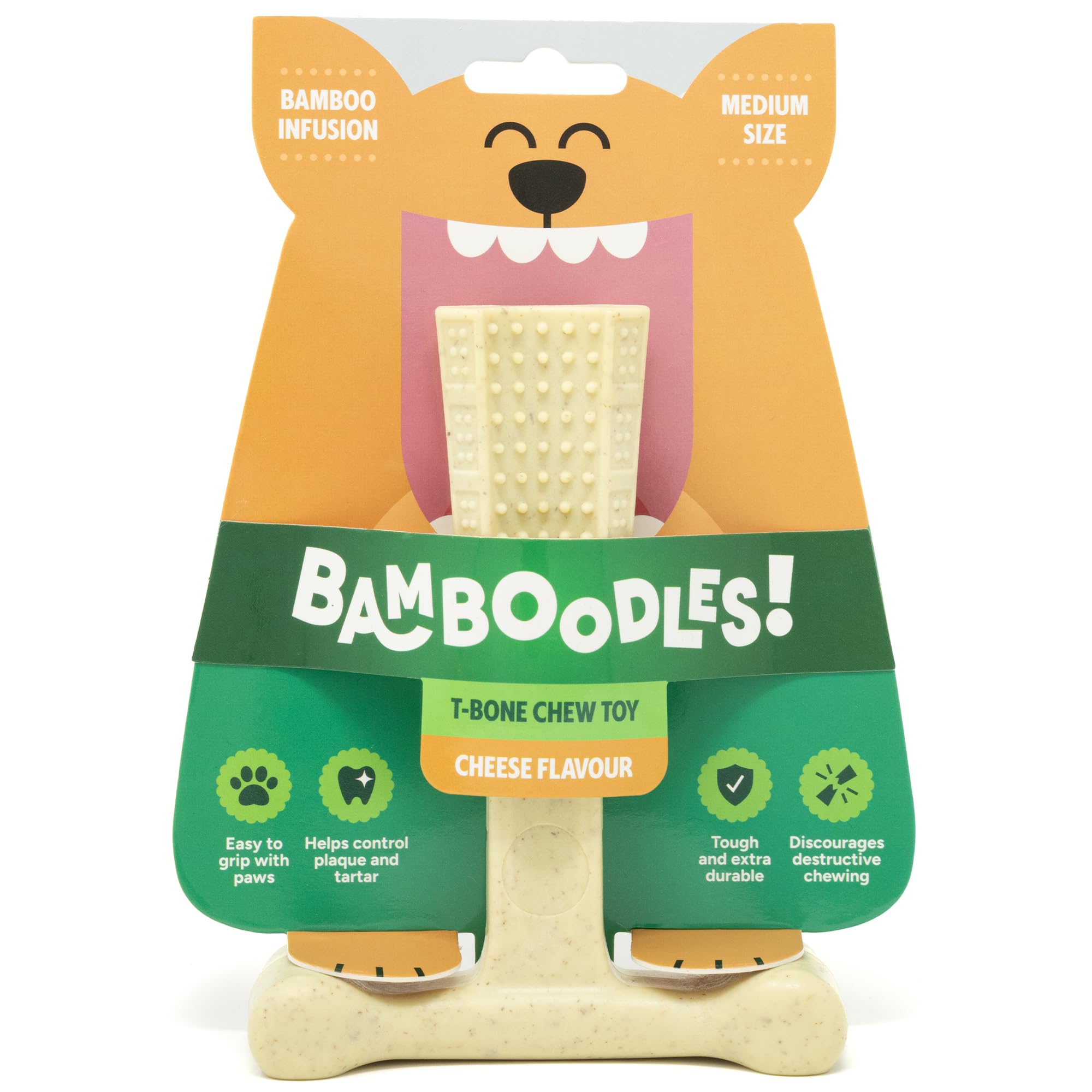 Bamboodles T-Bone Dog Chew Toy - Medium Size | Cheese Flavor | Heavy Duty 1