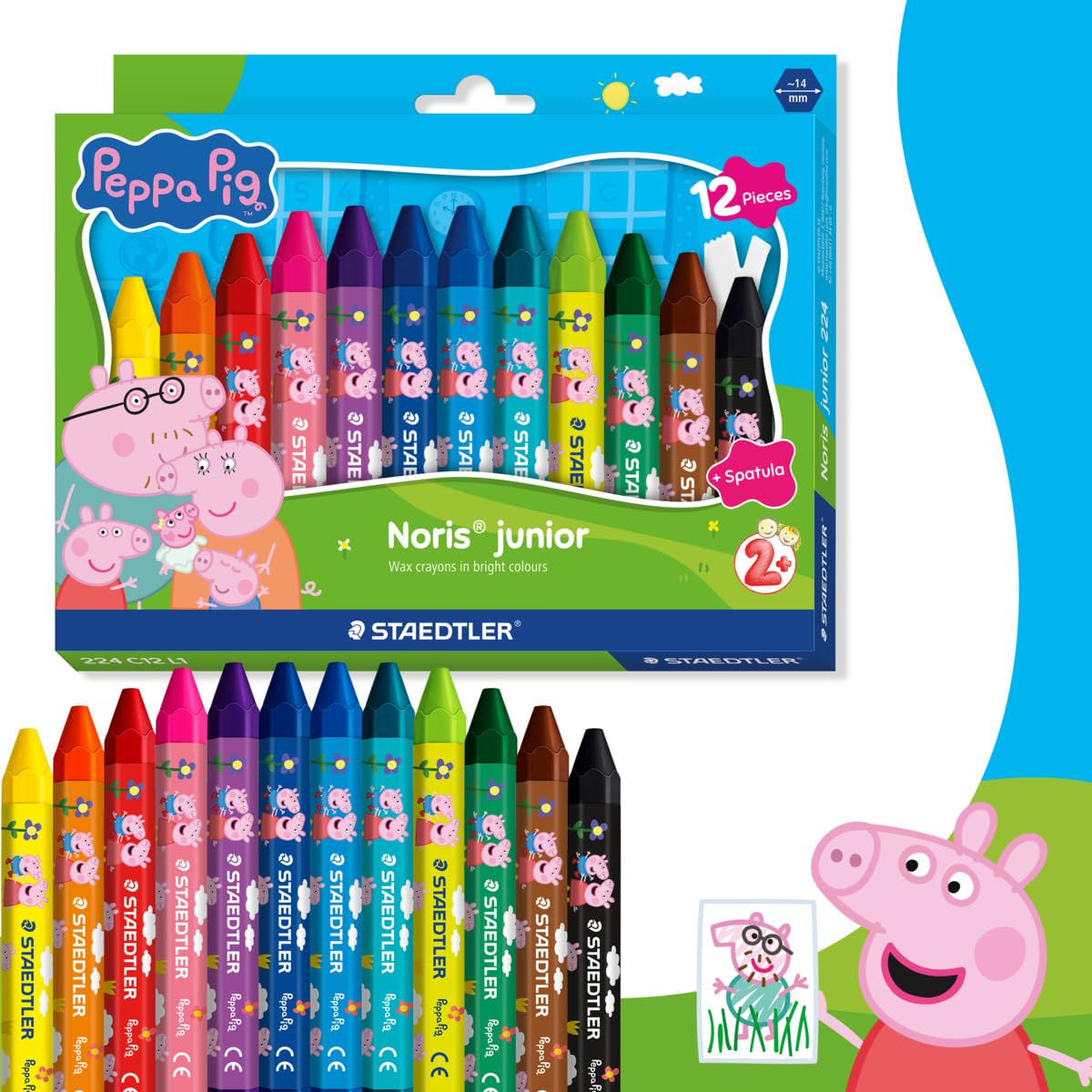 STAEDTLER Peppa Pig Noris Junior Jumbo Wax Crayons - Ergonomic Hexagonal Shape | 12 Assorted Colors 2