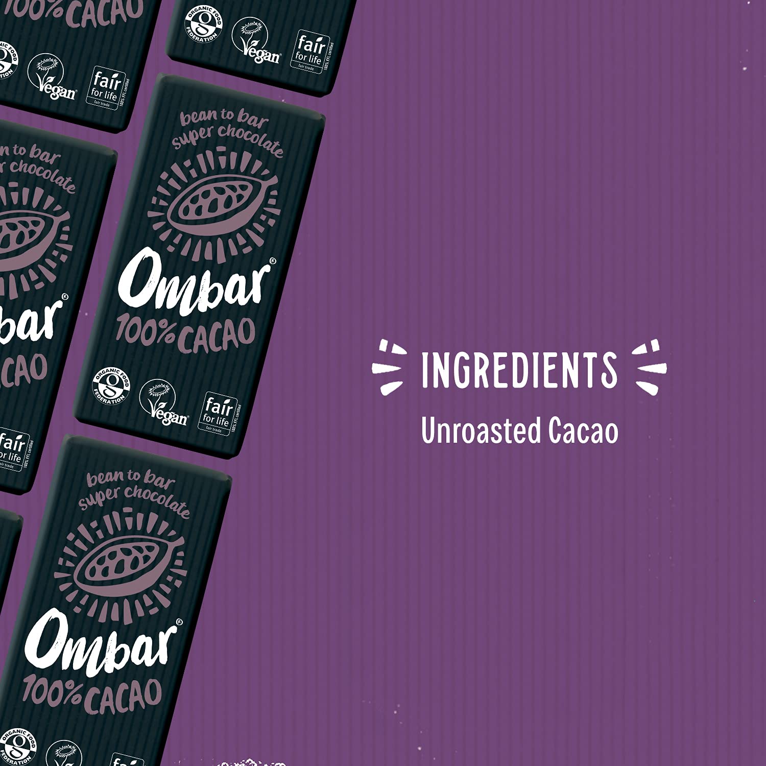 Ombar 100% Cacao Organic Vegan Dark Chocolate Bar (35g x 10) - Raw, Dairy-Free, Gluten-Free 3