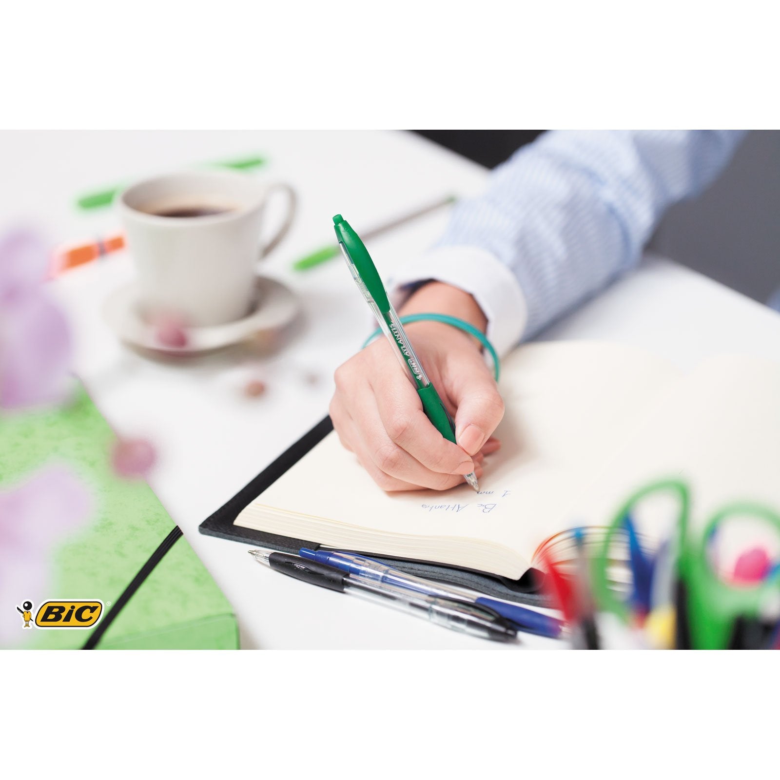 BIC Atlantis Clic Retractable Ballpoint Pens - Black Ink, 1.0mm Medium Point, Cushioned Grip - Box of 12