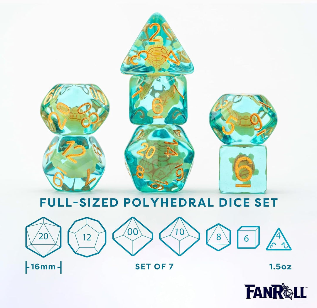 Metallic Dice Games 16mm Resin Poly DND Dice Set: Turtle Dice, Role Playing Game