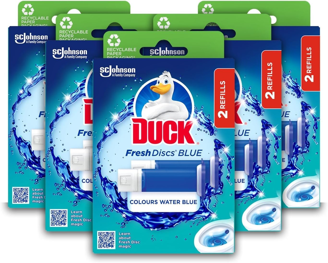 DUCK Fresh Discs Blue Toilet Cleaner Refill Twin Pack, 5 x 72 ml, Azure Lagoon Scent, Descaler 1