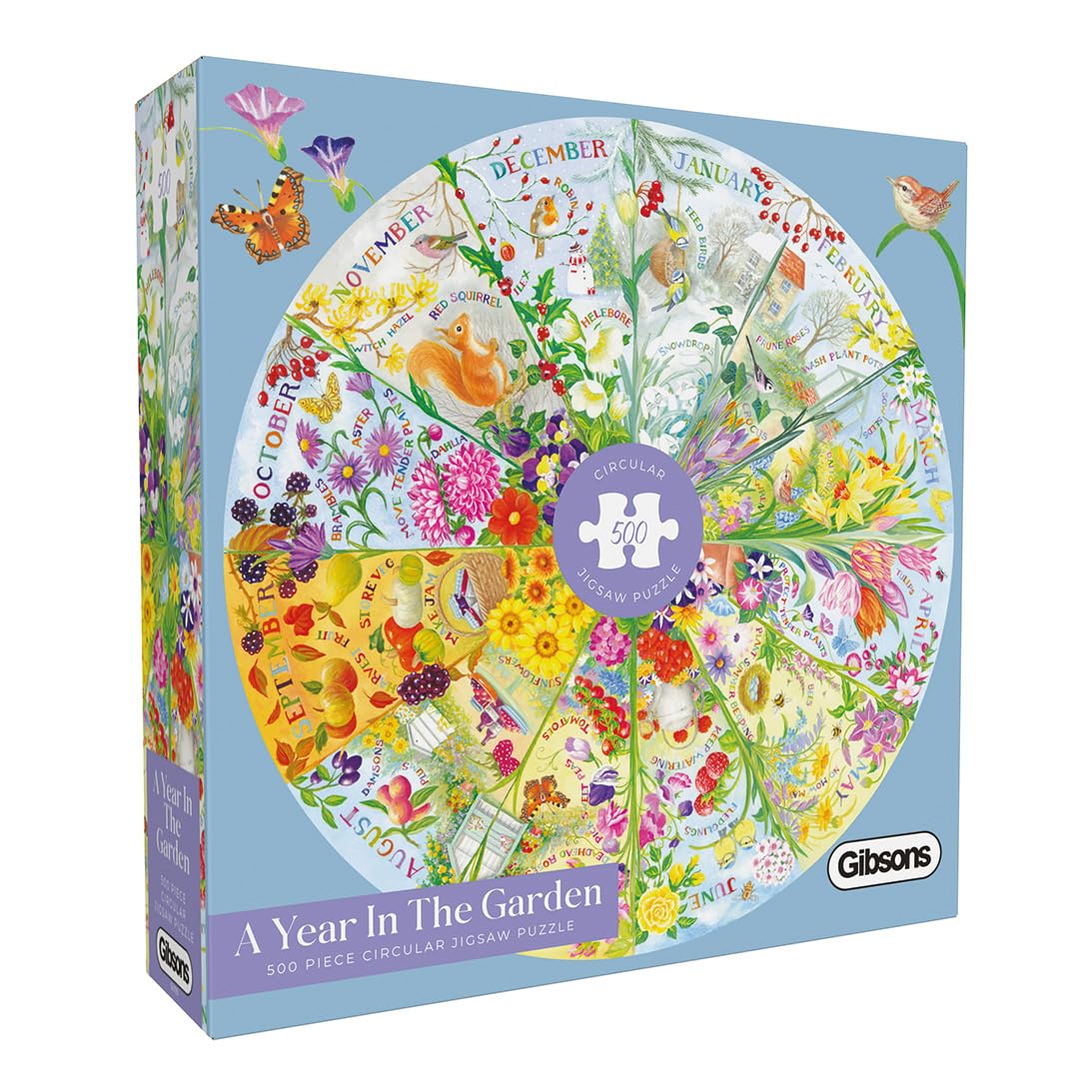 Gibsons A Year in the Garden Circular Jigsaw Puzzle - 500 Pieces | Nature Seasons Theme | 49cm Diameter 1